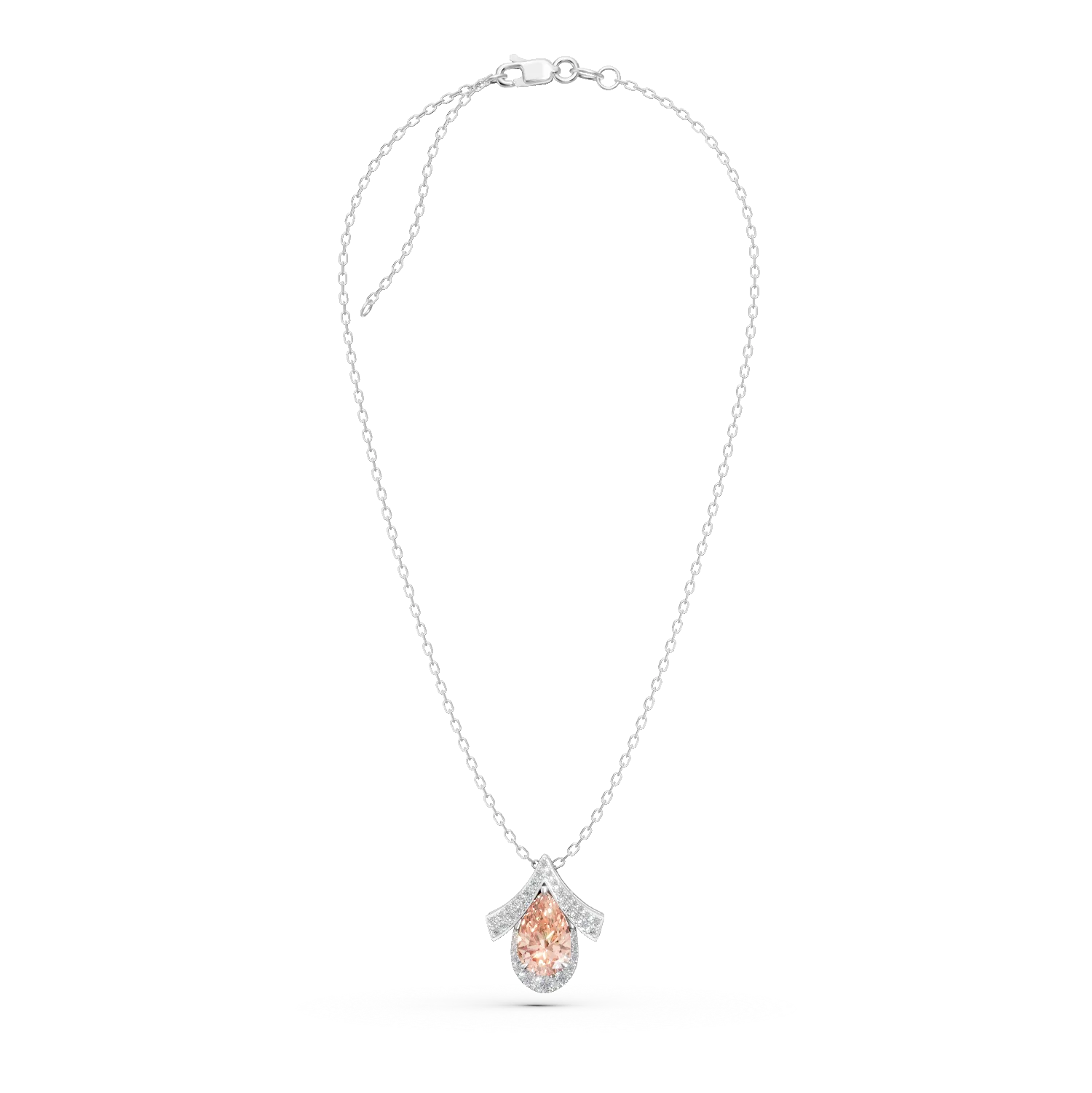 White gold geometric pendant necklace with 2.5ct lab-grown pink and clear diamonds