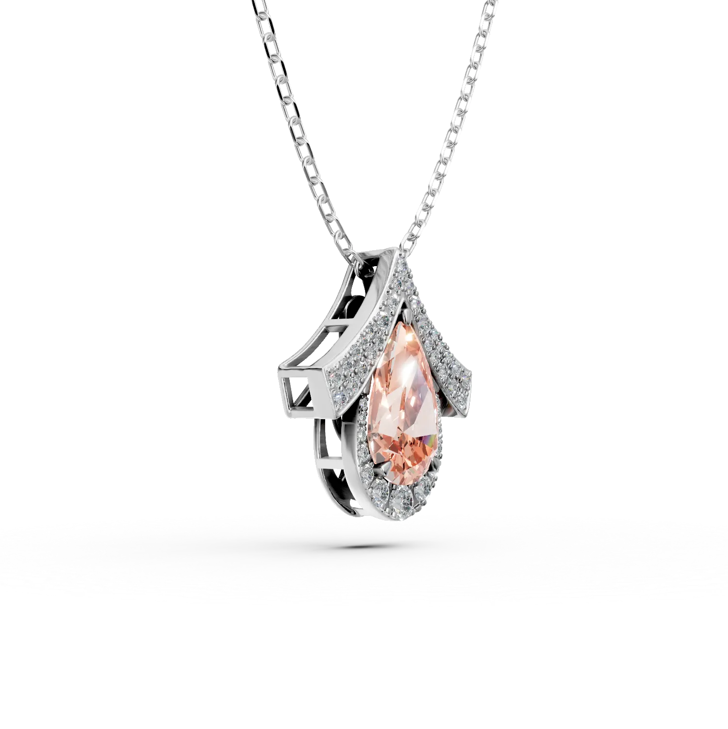 White gold geometric pendant necklace with 2.5ct lab-grown pink and clear diamonds