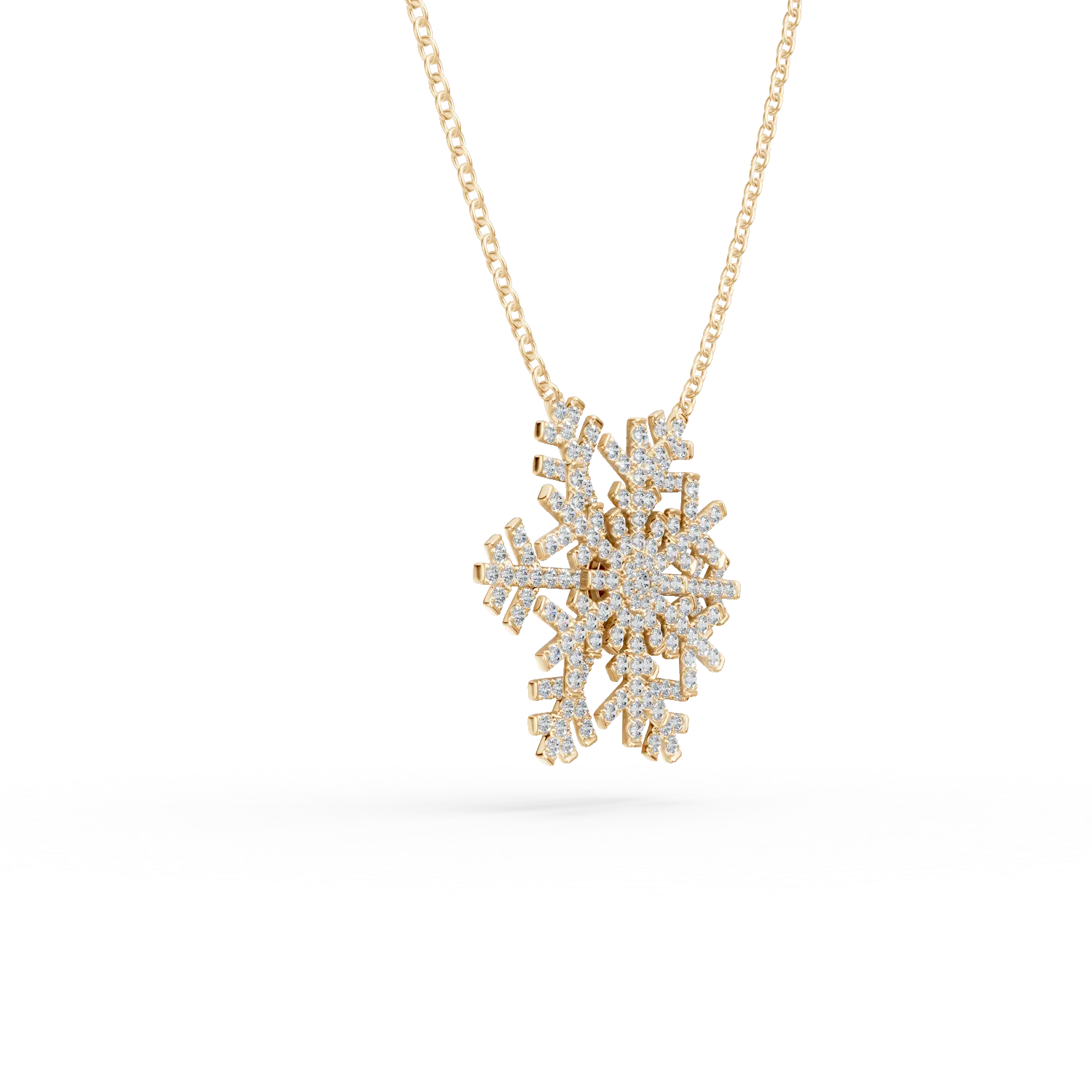 Lant cu pandantiv fulg de nea din aur galben cu diamante de 1.08ct