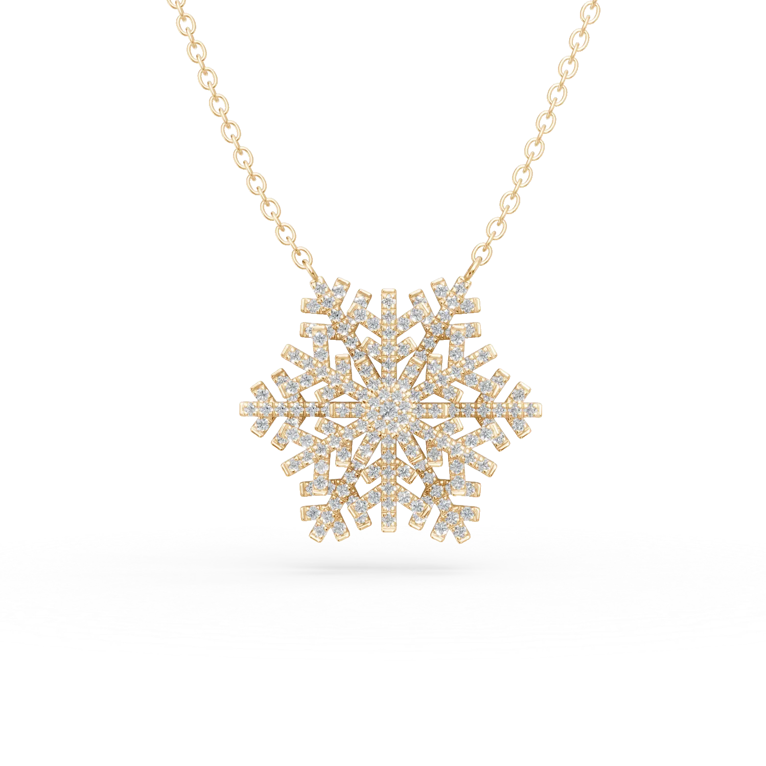 Lant cu pandantiv fulg de nea din aur galben cu diamante de 0.5ct