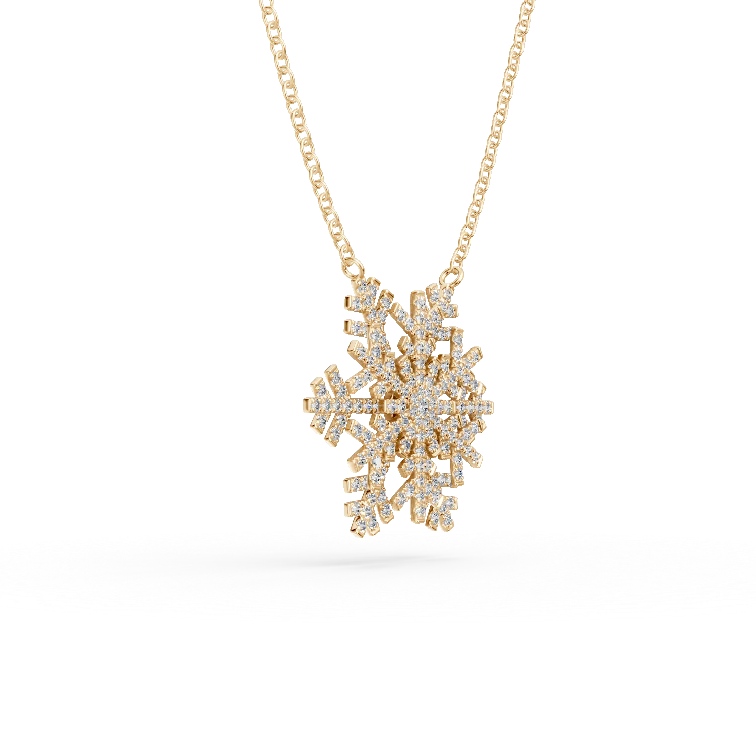 Lant cu pandantiv fulg de nea din aur galben cu diamante de 0.5ct