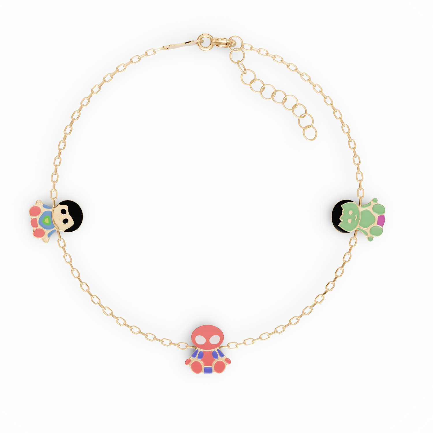 Bransoletka z żółtego złota z zawieszkami superbohaterów dla dzieci