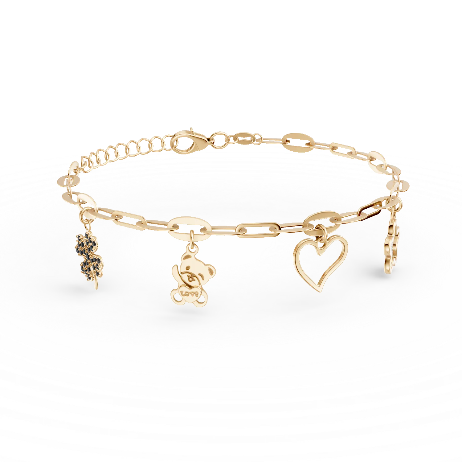 Bratara din aur galben cu pandantive si zirconii negre pentru copii