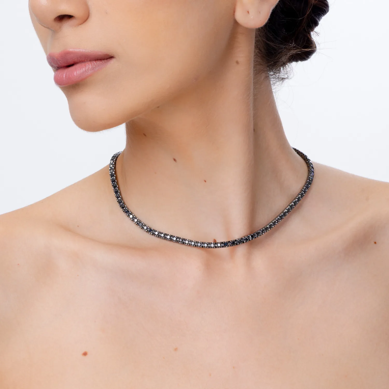 Colier tennis din aur negru cu diamante negre de 9ct