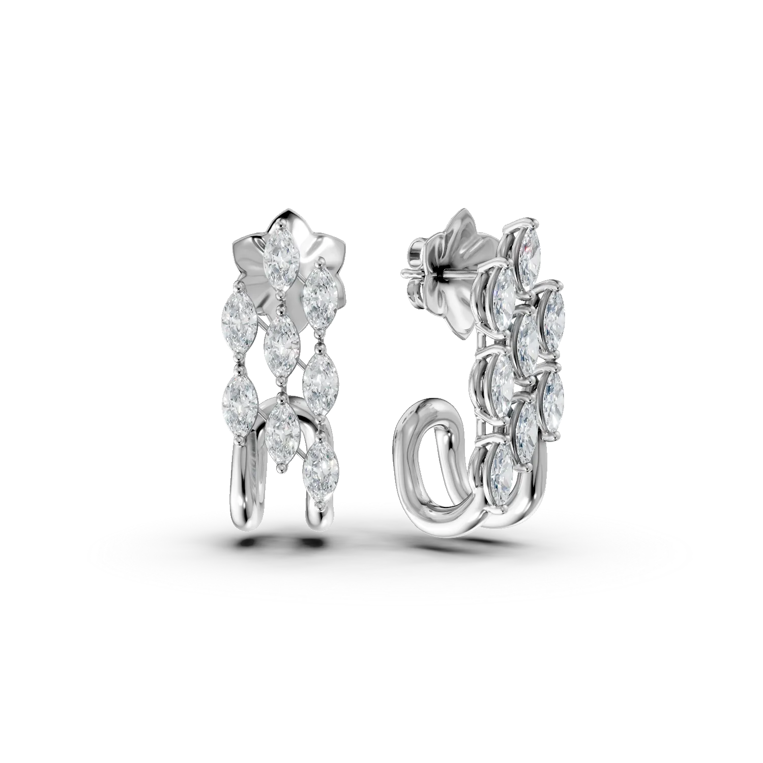 Cercei din aur alb cu diamante marquise de 0.1ct