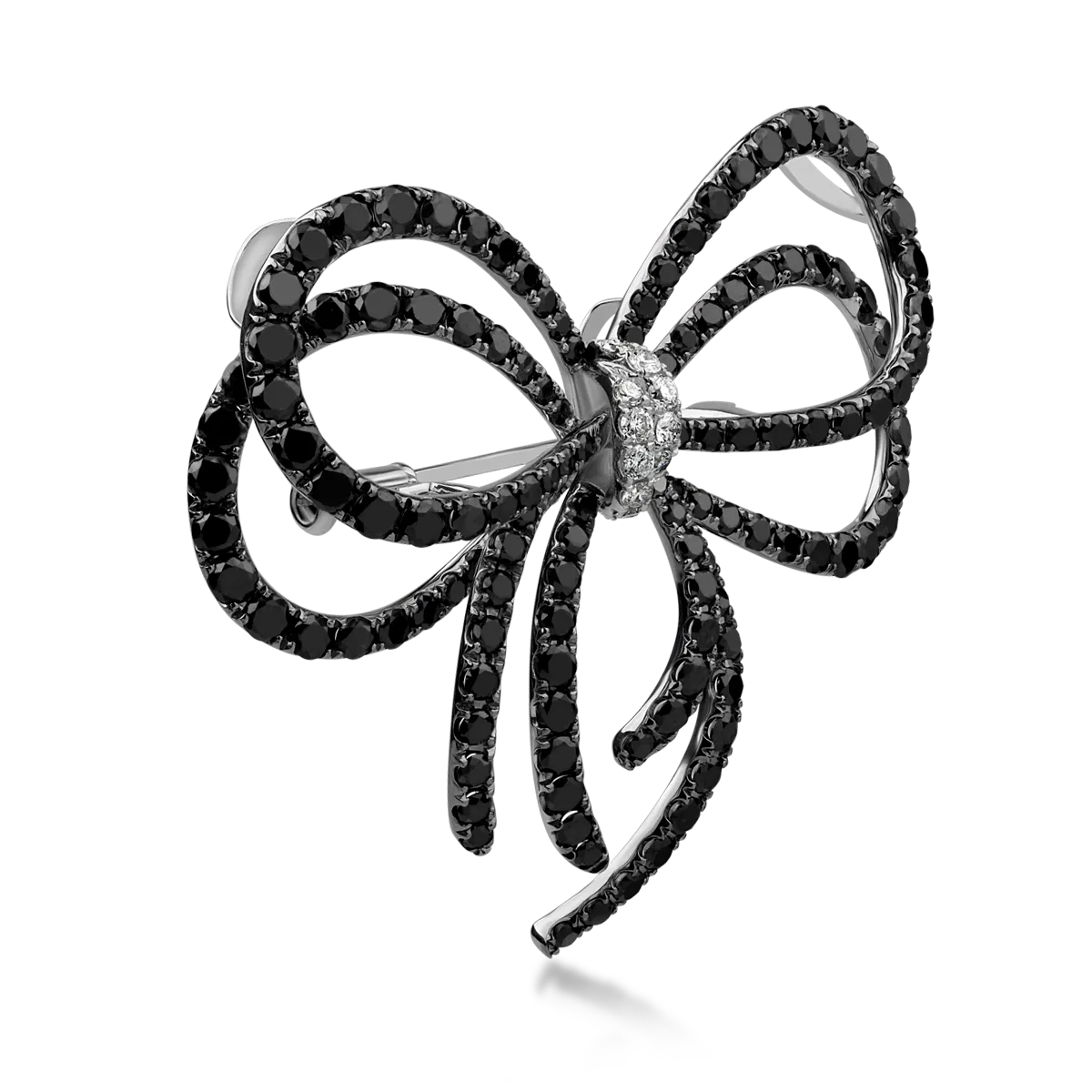 Brosa din aur alb cu diamante negre de 5.801ct si diamante incolore de 0.243ct