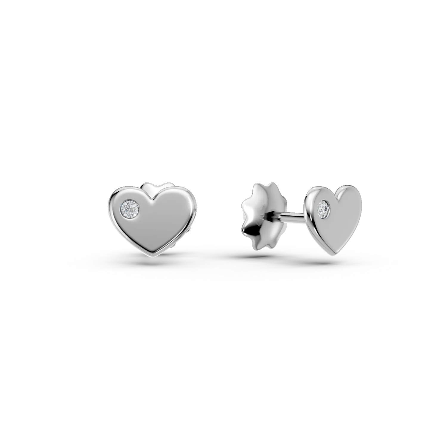 Cercei inimioara din aur alb pentru copii cu diamante de 0.02ct