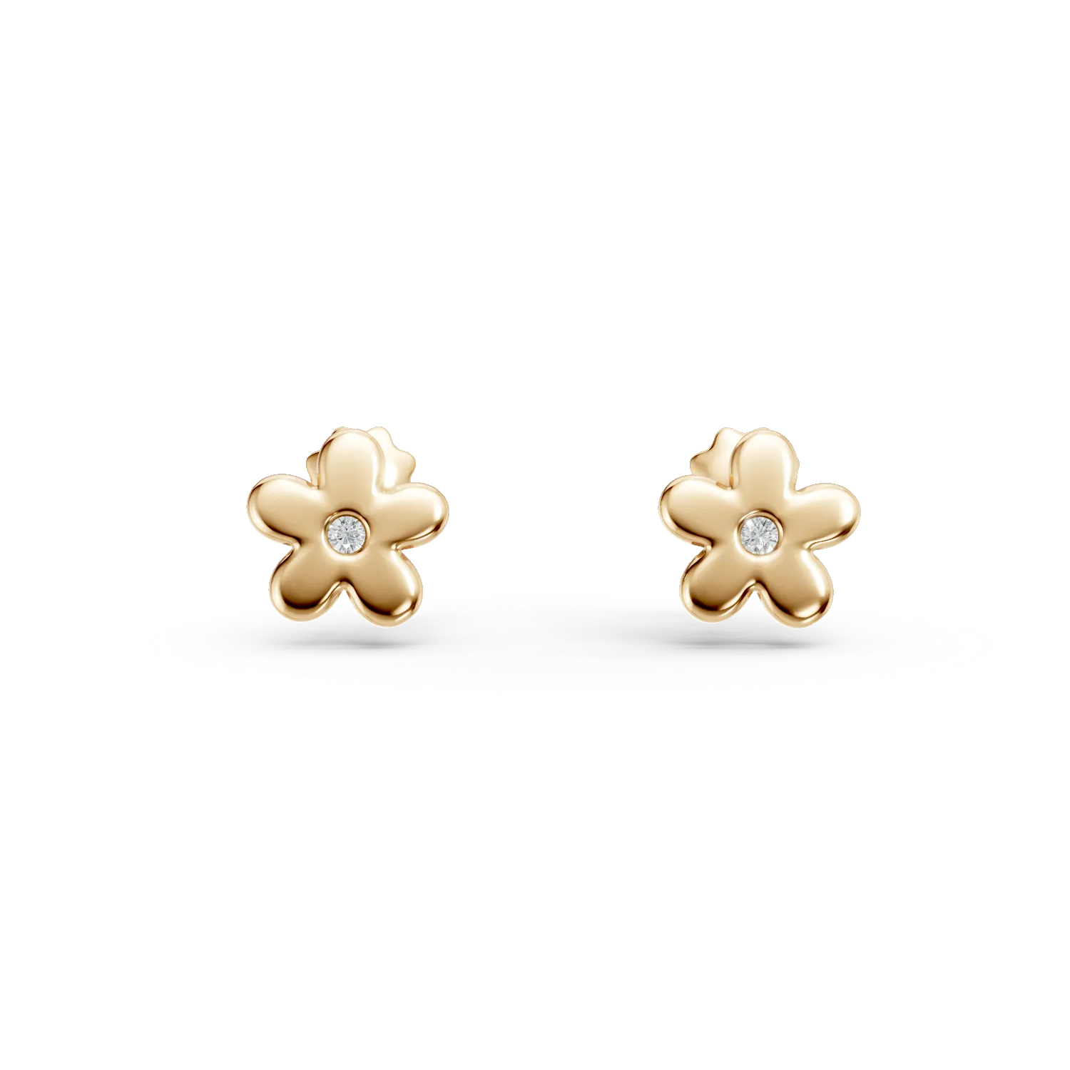 Cercei floare din aur galben pentru copii cu diamante de 0.01ct