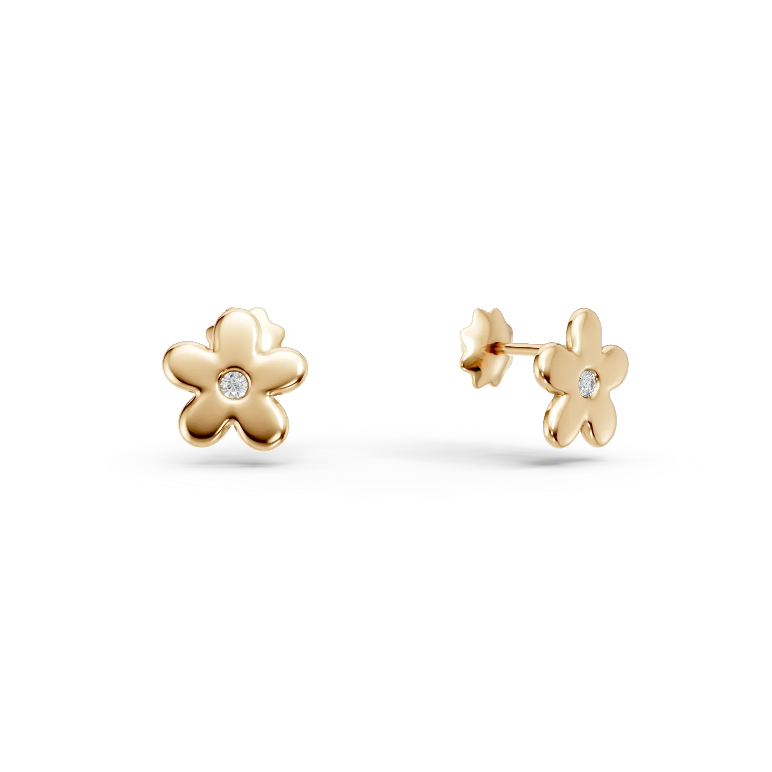 Cercei floare din aur galben pentru copii cu diamante de 0.01ct