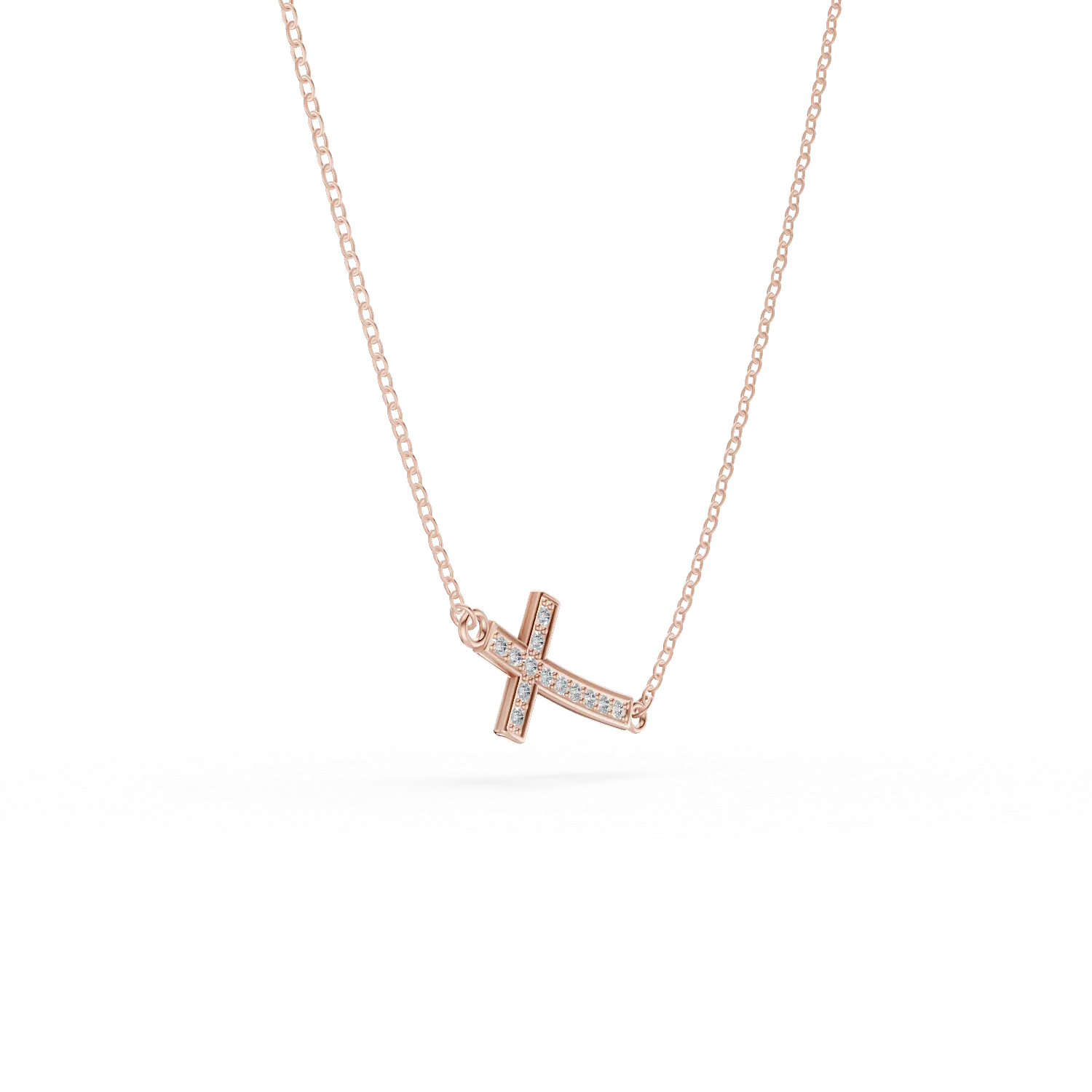 Колие от розово злато с висулка кръст