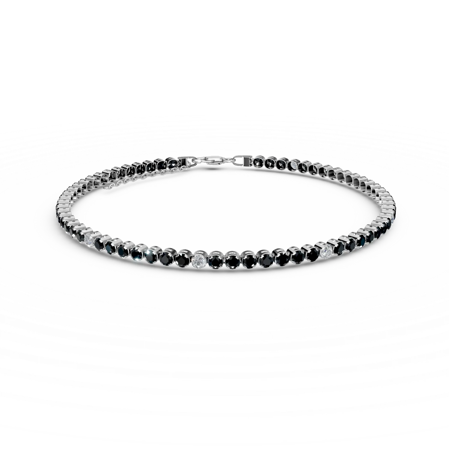 Bratara tennis din aur alb cu zirconii negre si albe