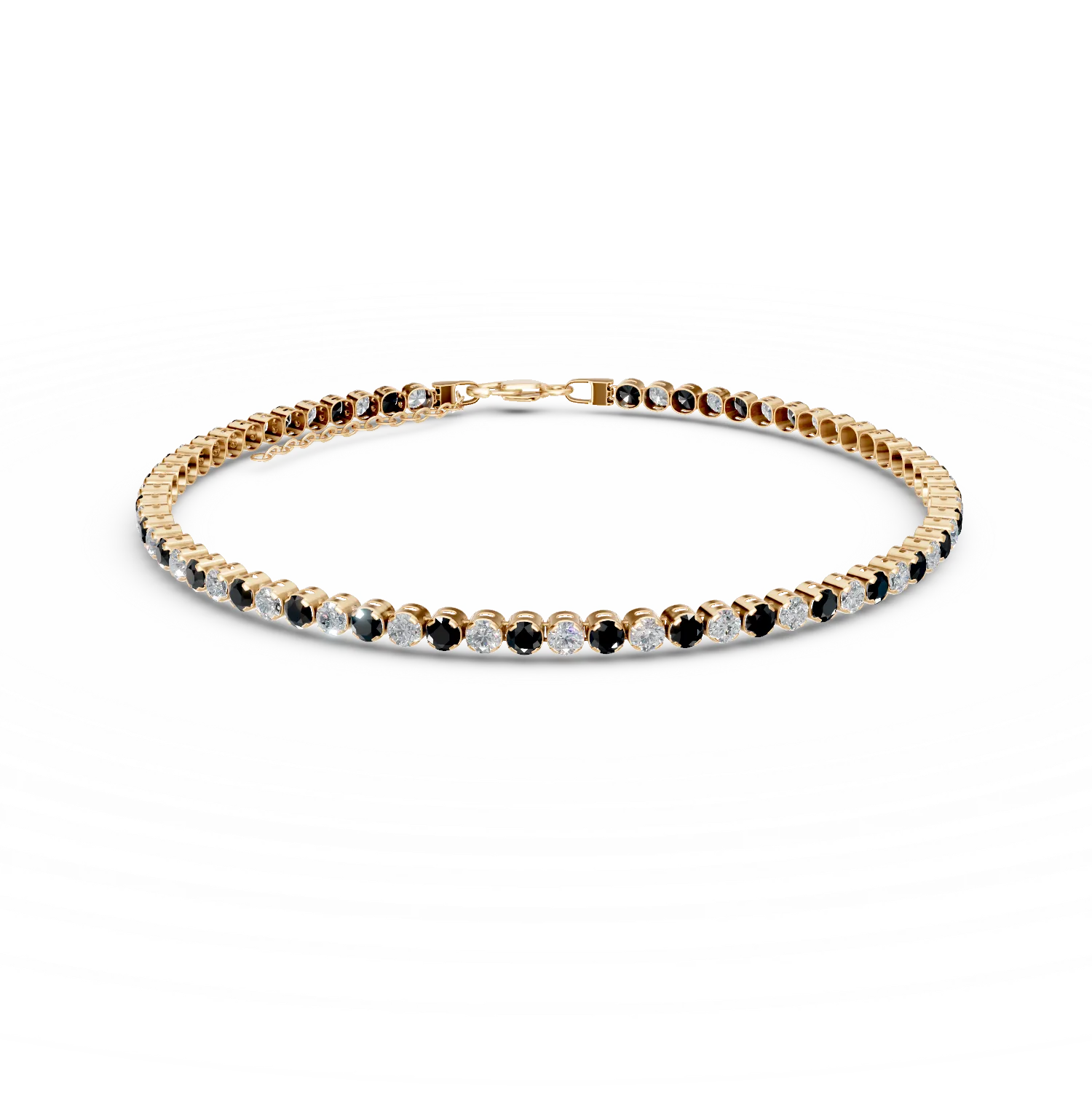 Bratara tennis din aur galben cu zirconii negre si albe