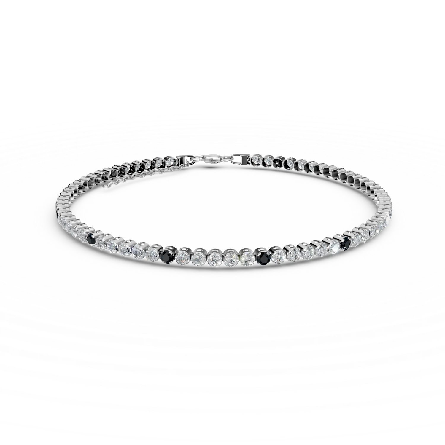 Bratara tennis din aur alb cu zirconii albe si negre