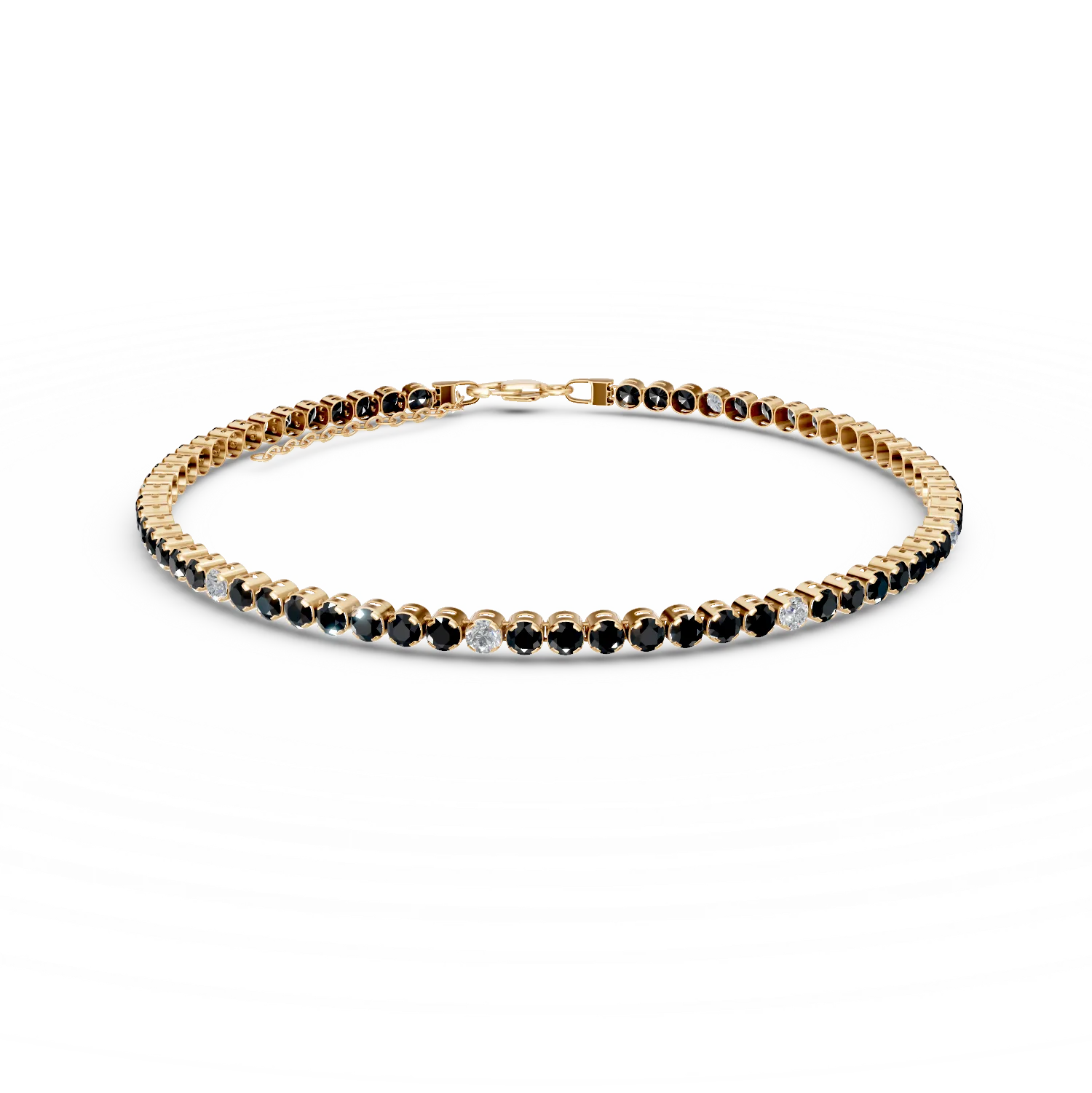 Bratara tennis din aur galben cu zirconii albe si negre