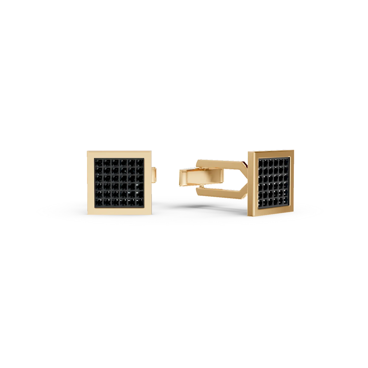 Spinki do mankietów z żółtego złota z czarną cyrkonią