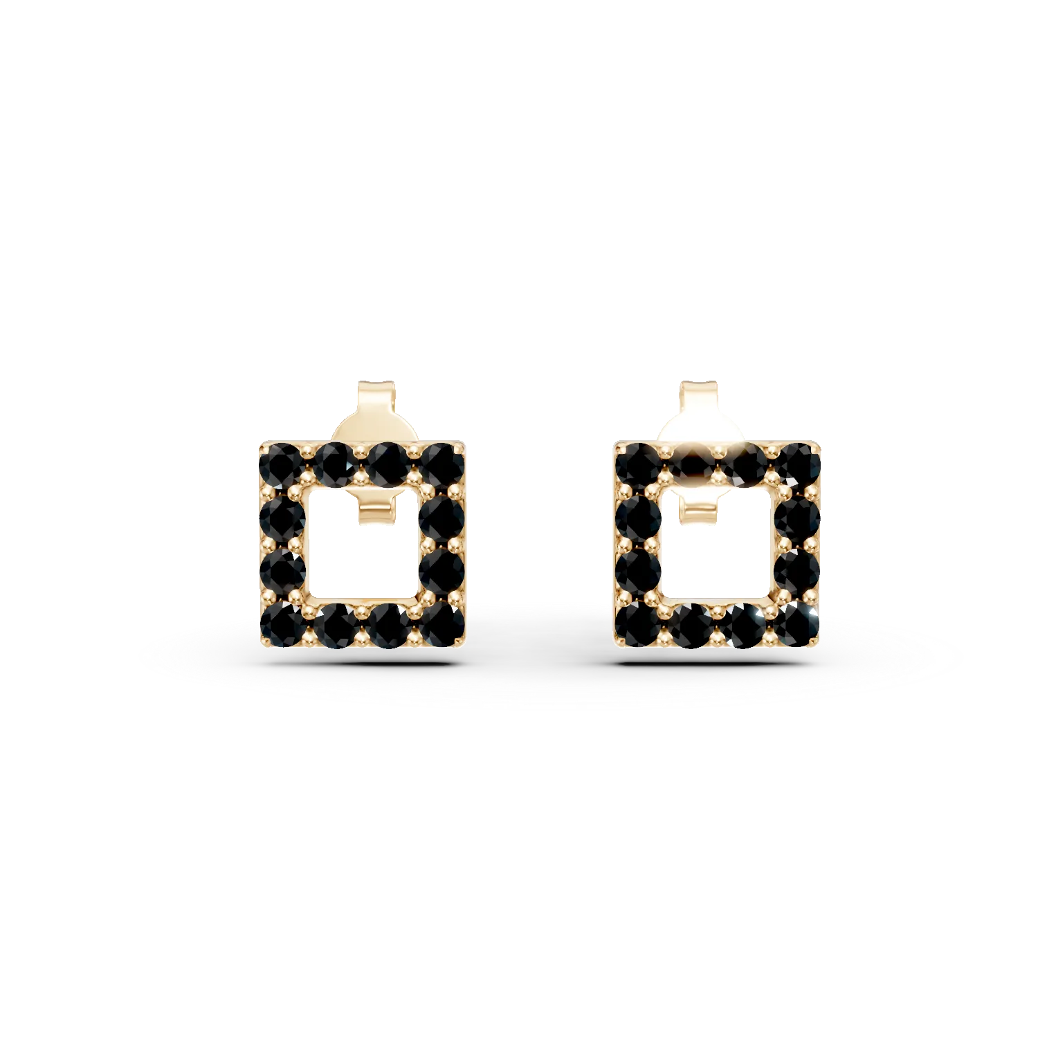 Cercei geometrici din aur galben cu zirconii negre