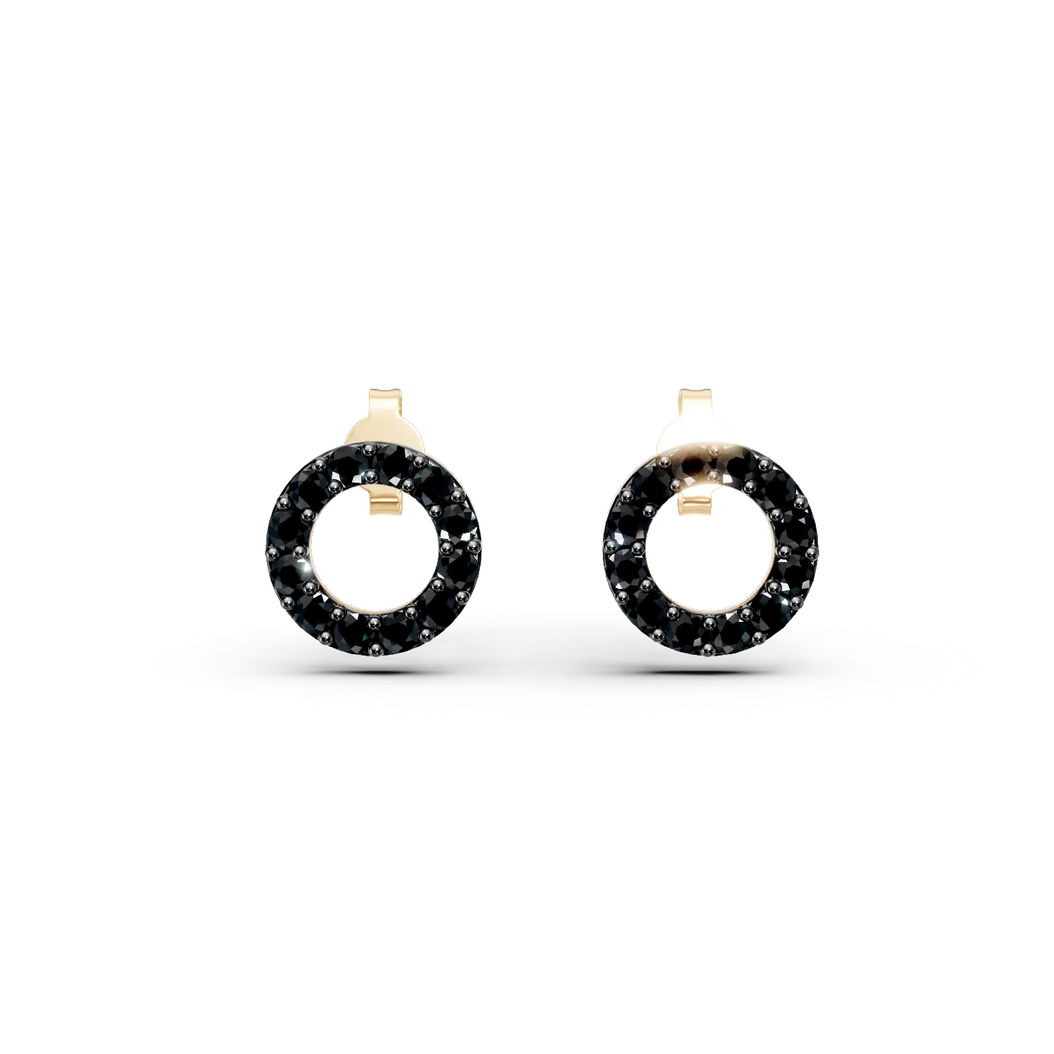 Cercei geometrici din aur galben cu zirconii negre