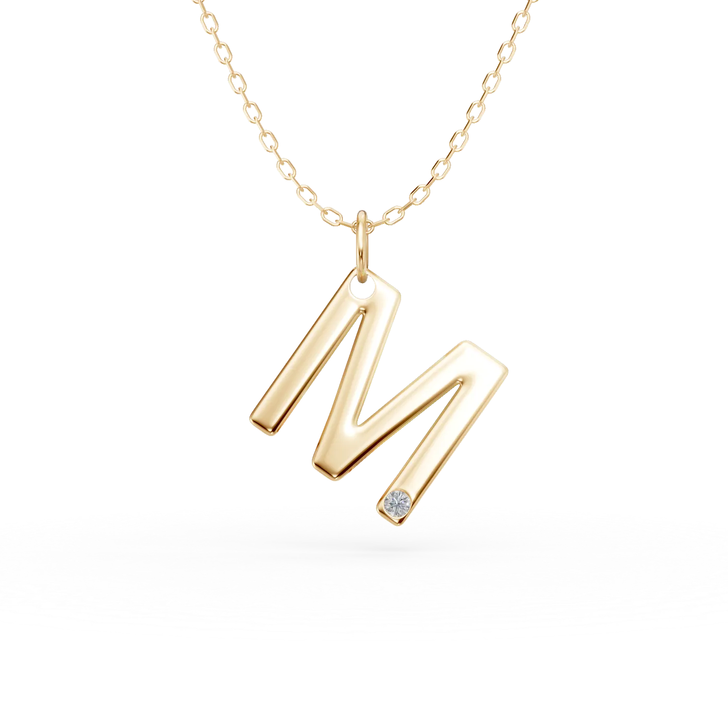 Teilor Lant cu pandantiv initiala M din aur galben cu diamant de 0.005ct