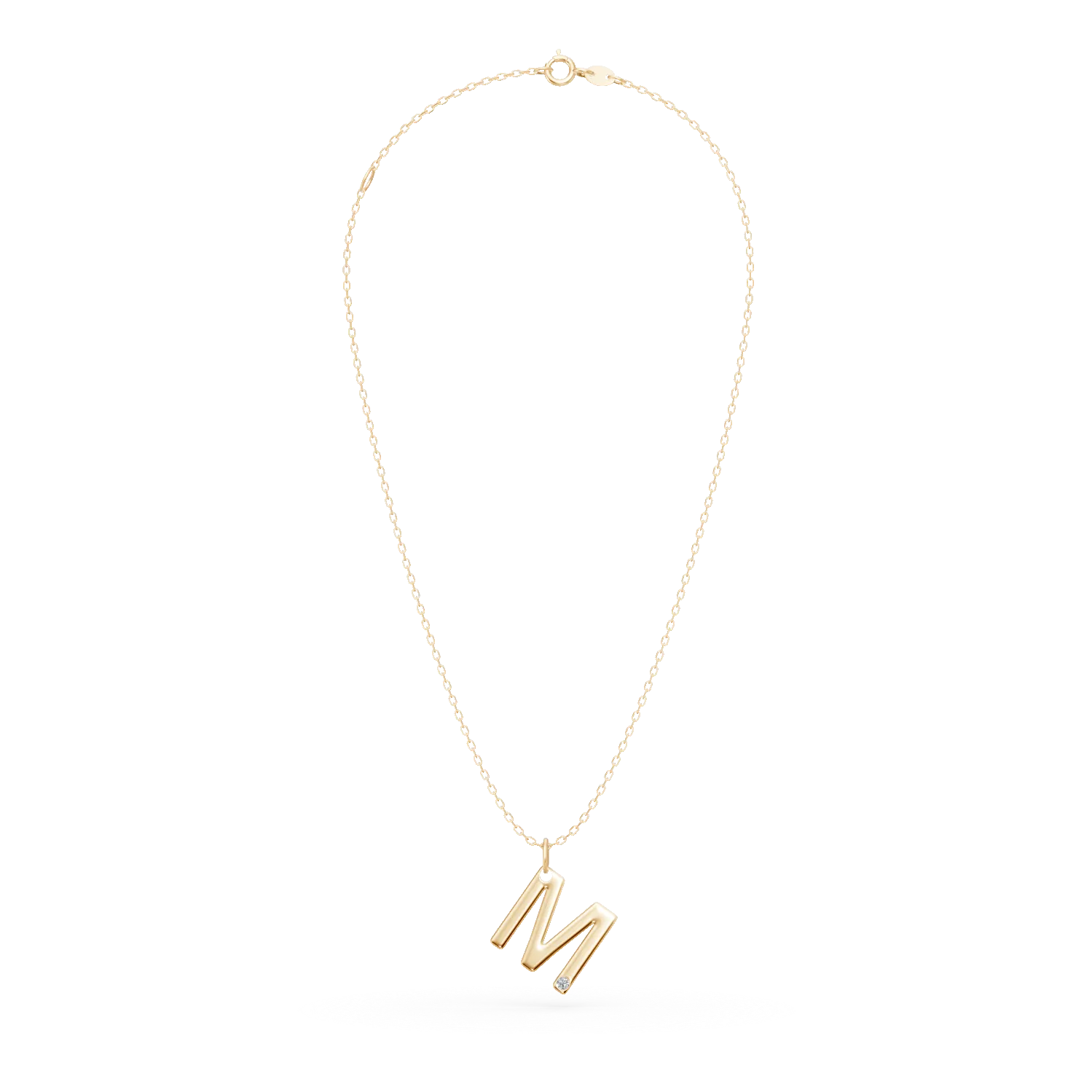 Naszyjnik z zawieszka litera M z zoltego zlota z 0.005ct diamentem