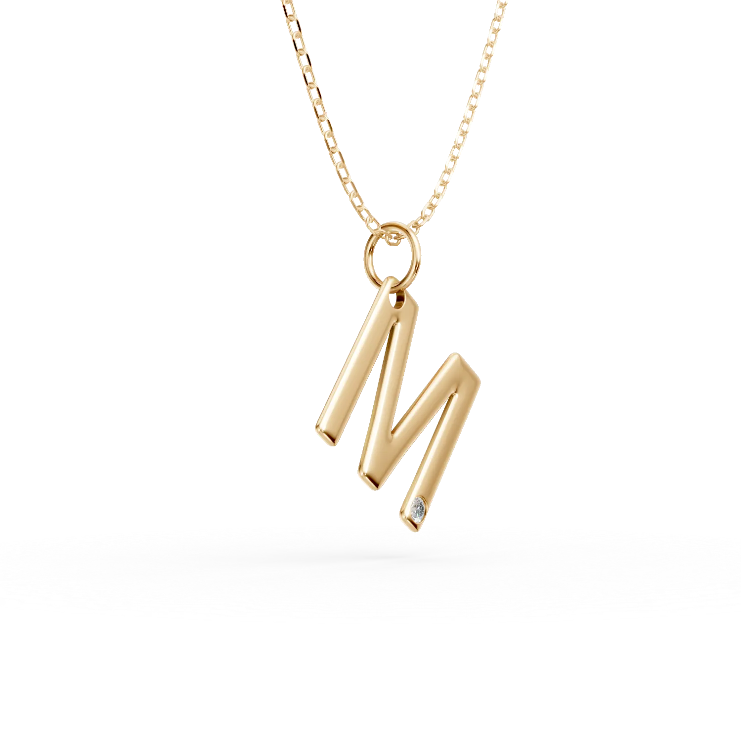 Naszyjnik z zawieszka litera M z zoltego zlota z 0.005ct diamentem