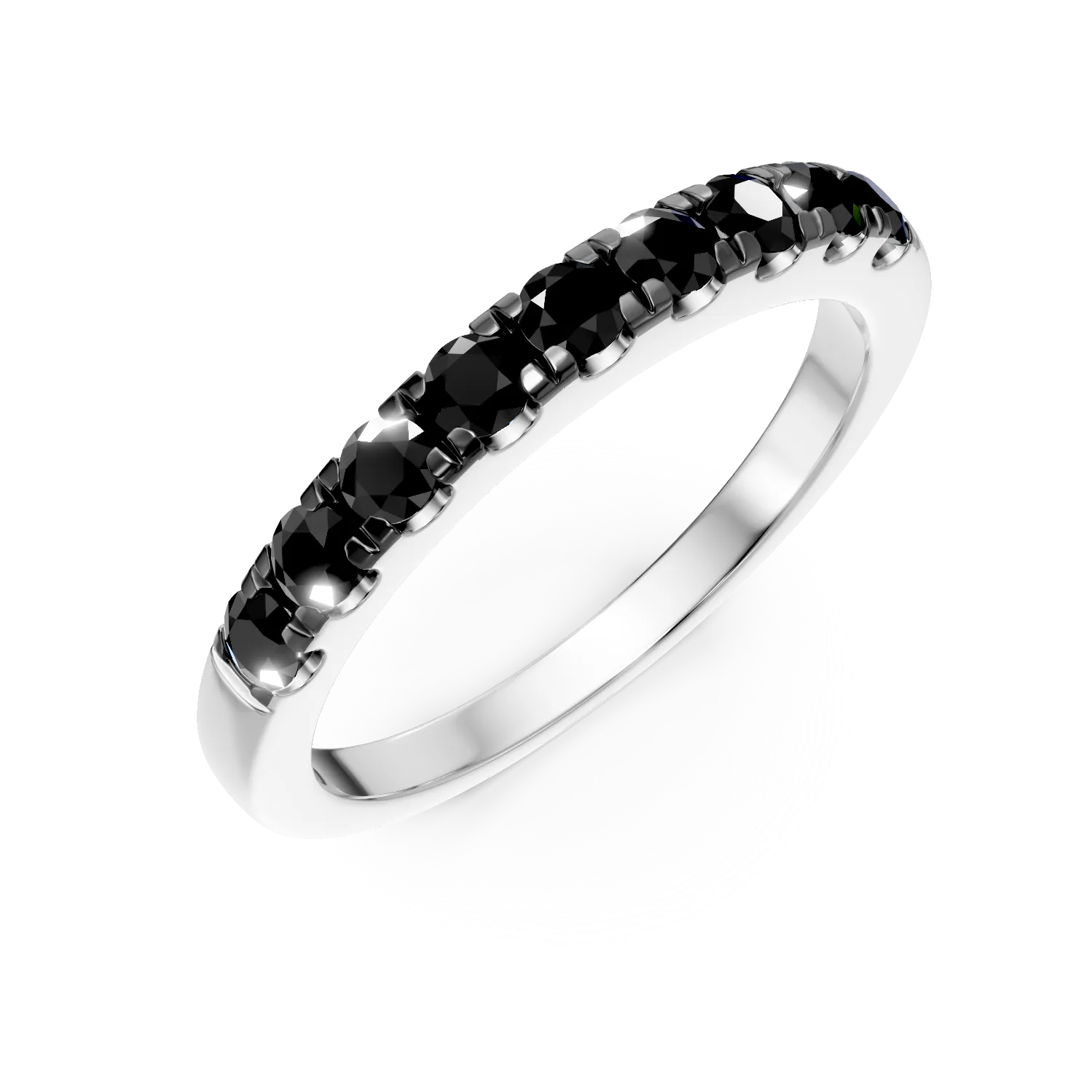 Inel semi eternity din aur alb cu diamante negre de 0.92ct