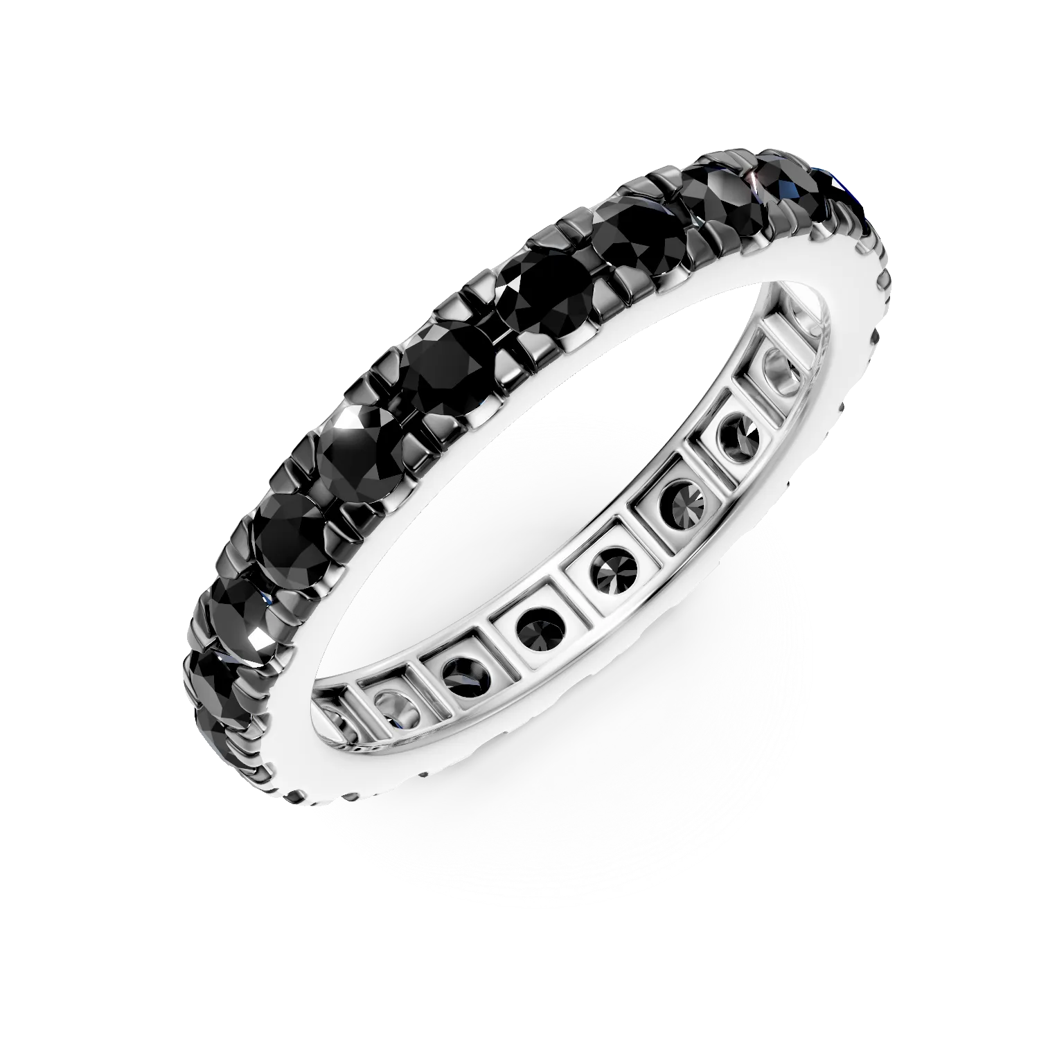 Inel eternity din aur alb cu diamante negre de 1.78ct