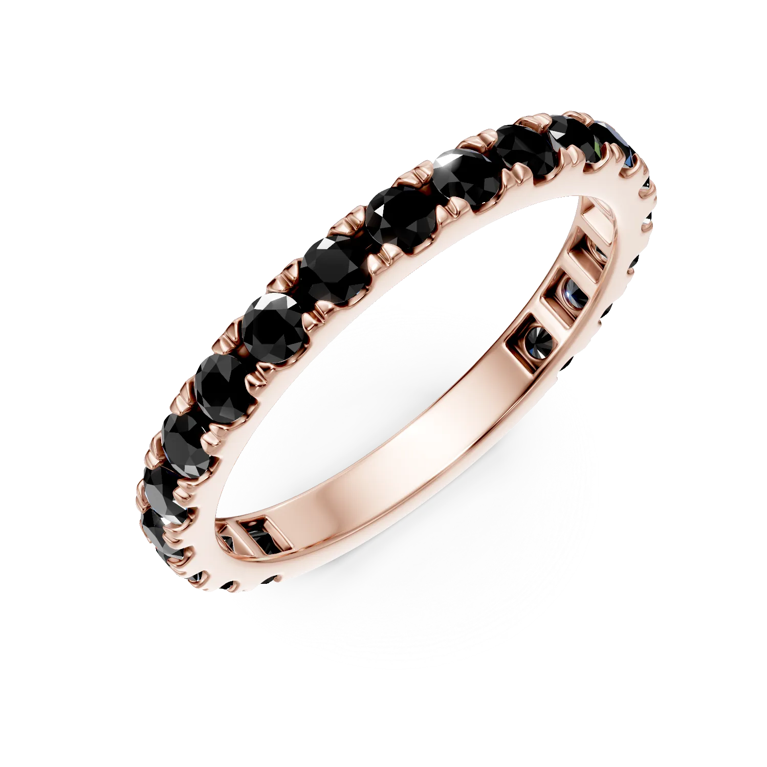 Полувечен пръстен от розово злато с черни диаманти 0.94ст-196841
