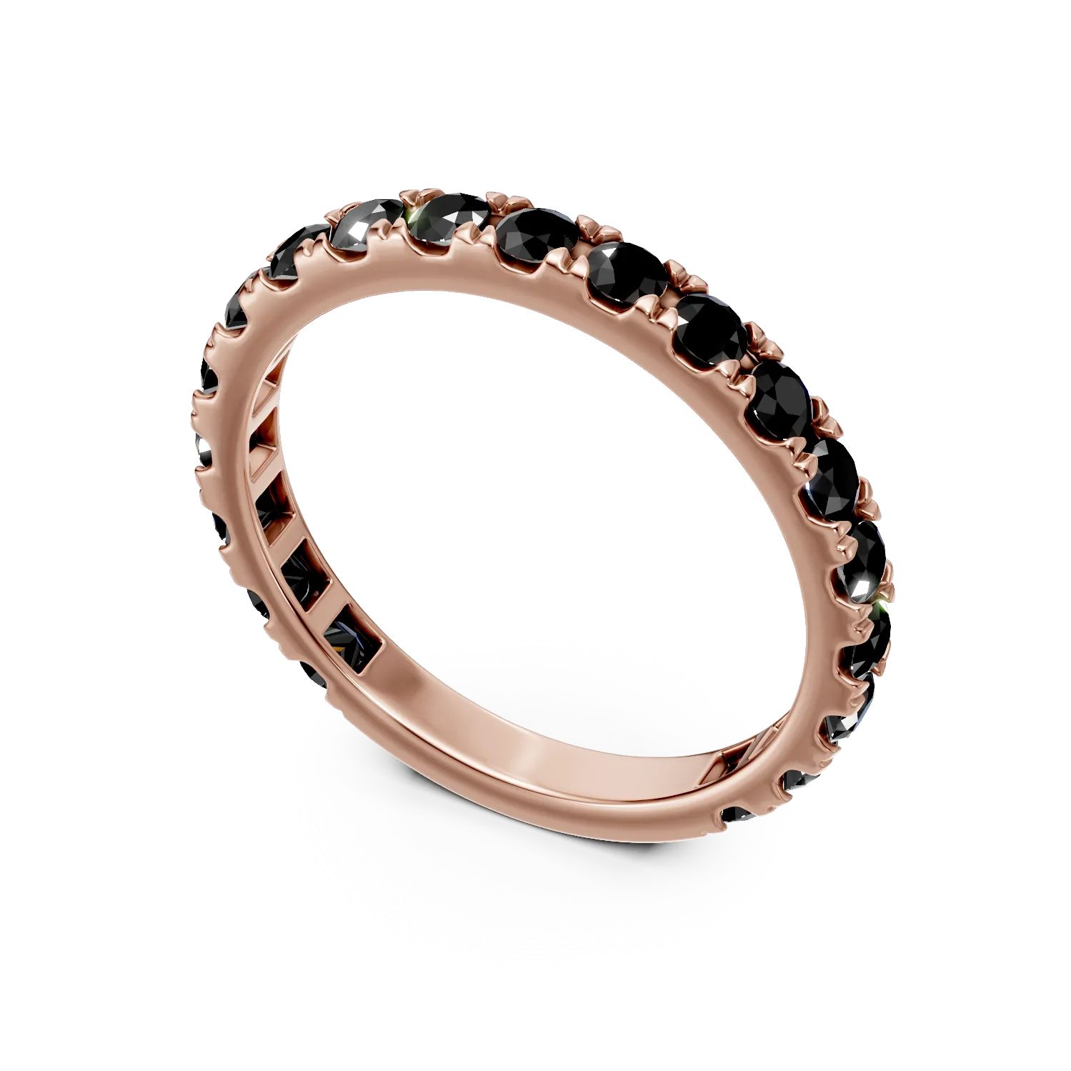 Полувечен пръстен от розово злато с черни диаманти 0.94ст