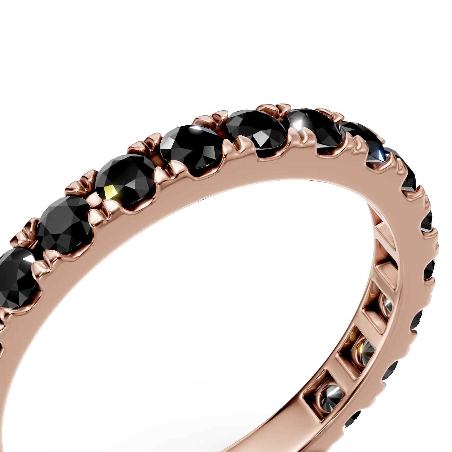 Полувечен пръстен от розово злато с черни диаманти 0.94ст