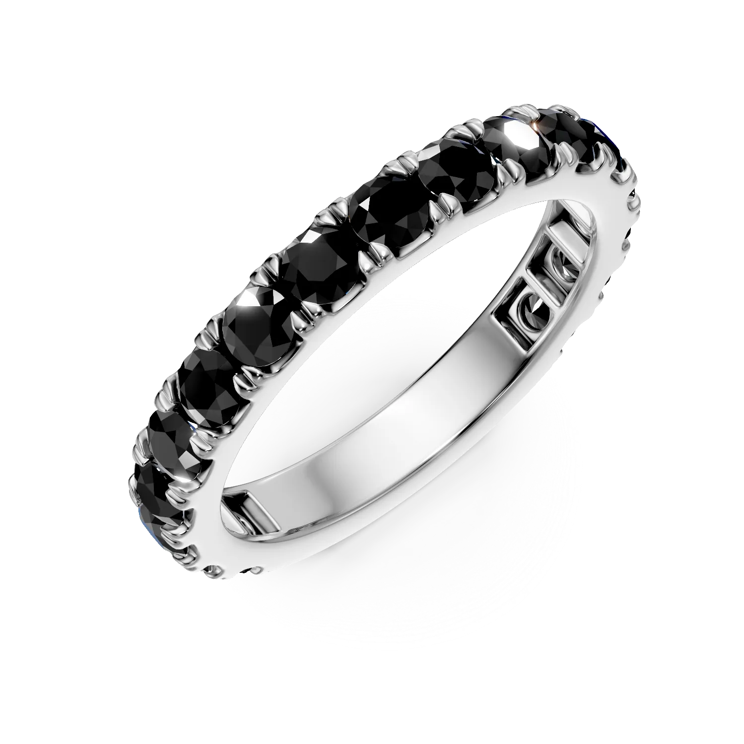 Inel semi eternity din aur alb cu diamante negre de 0.17ct