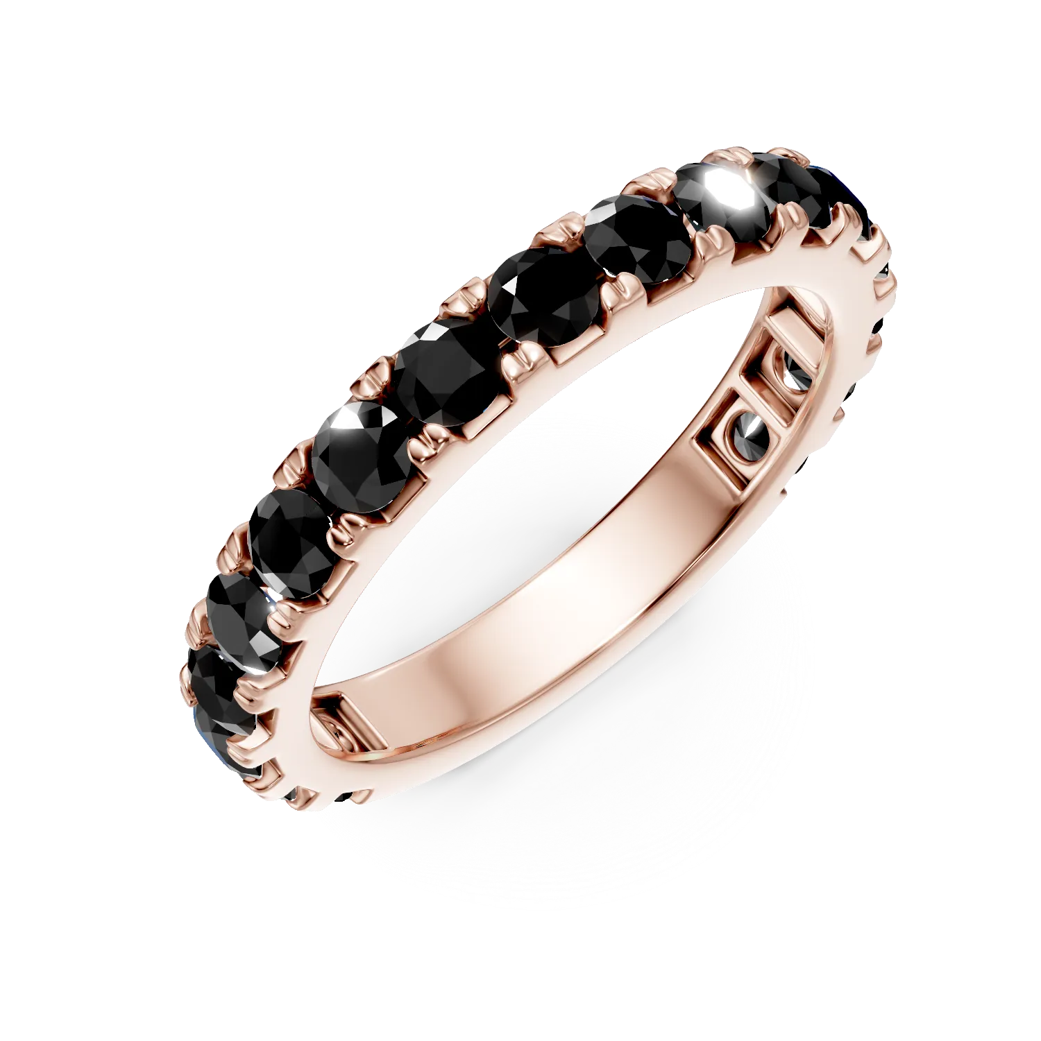 Inel semi eternity din aur alb cu diamante negre de 1.3ct