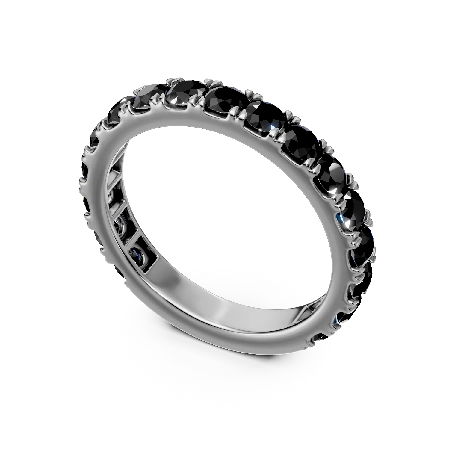 Полувечен пръстен от бяло злато с черни диаманти 1.17ст