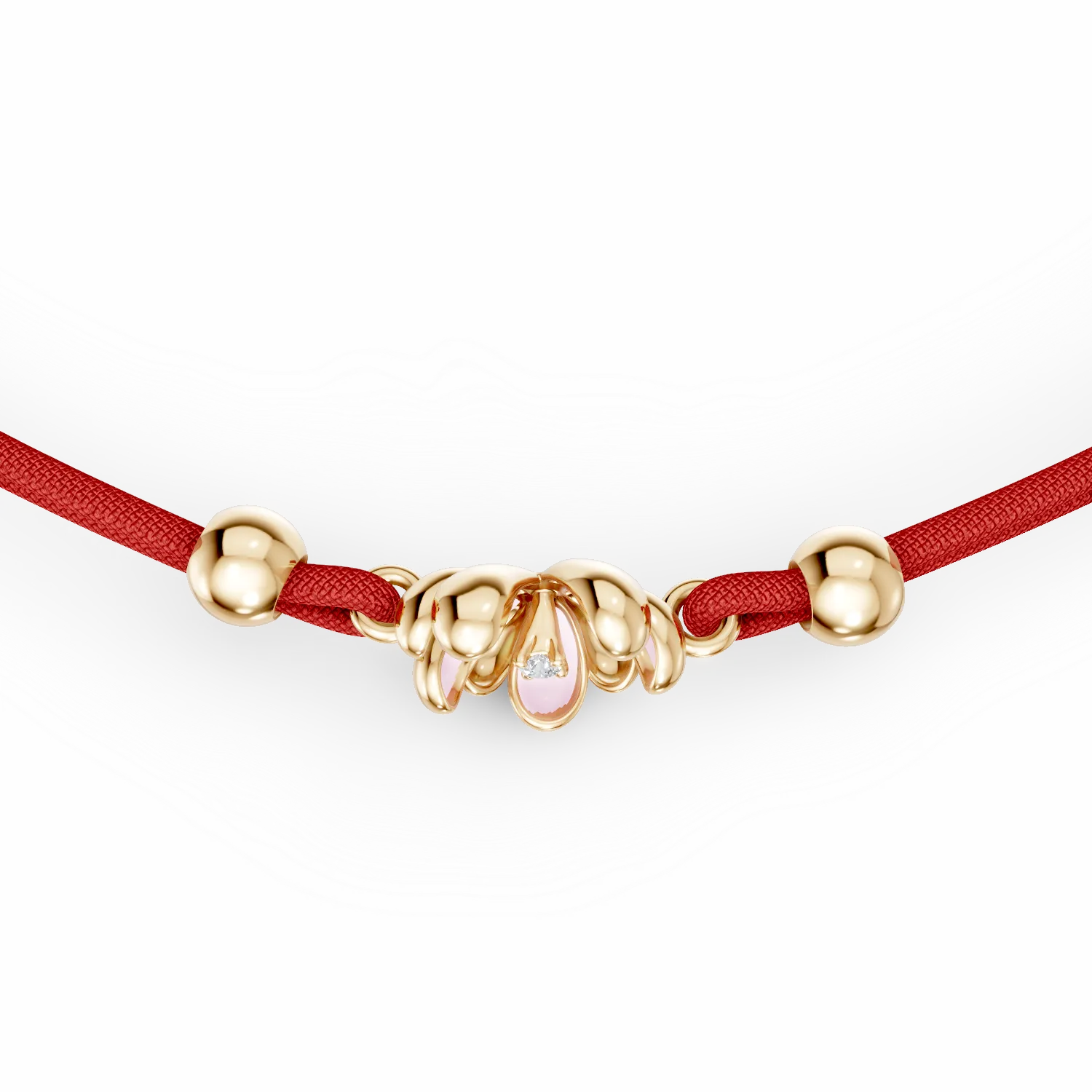 Yellow gold cord bracelet with linden flowers and 0.01ct diamond