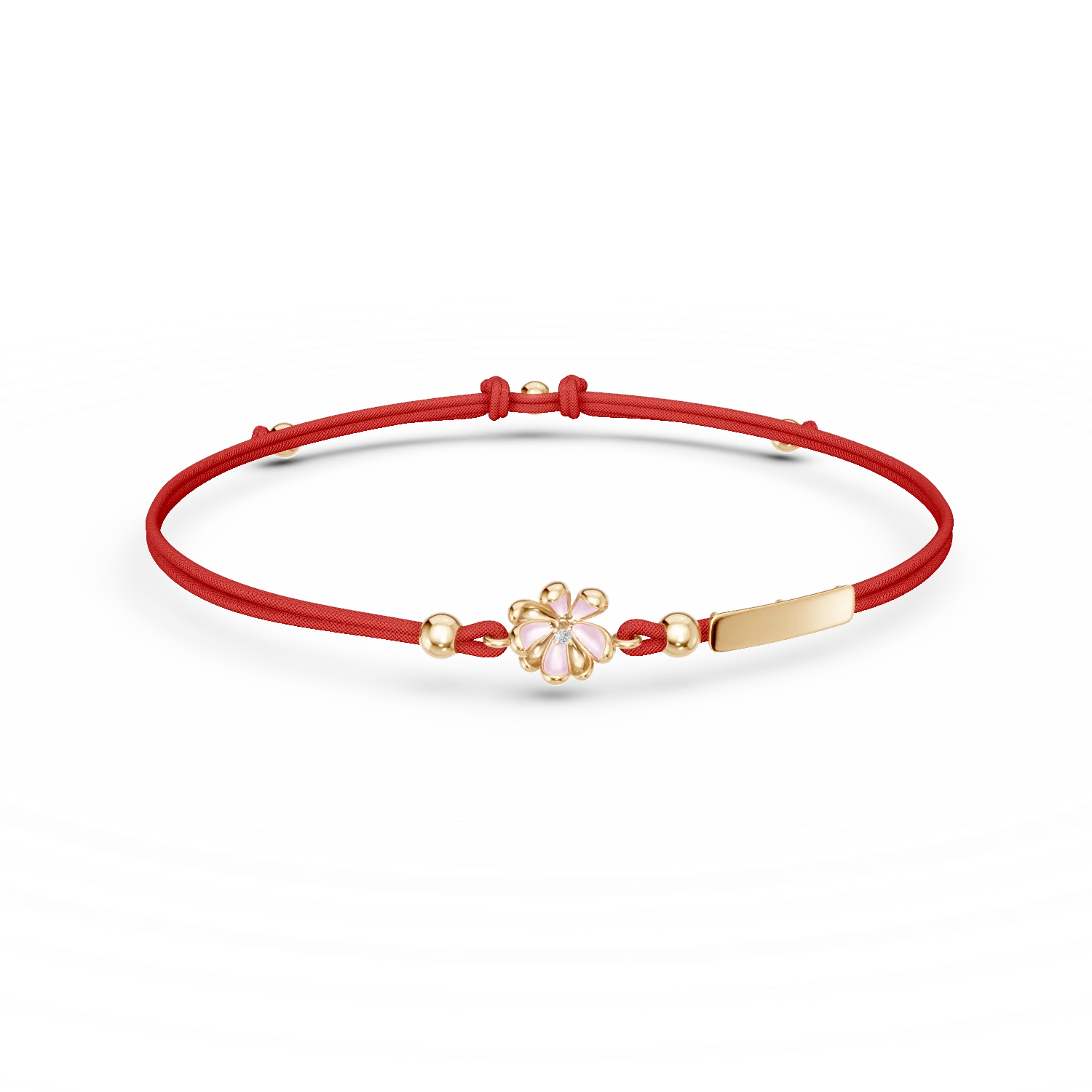 Yellow gold cord bracelet with linden flowers and 0.01ct diamond-201954