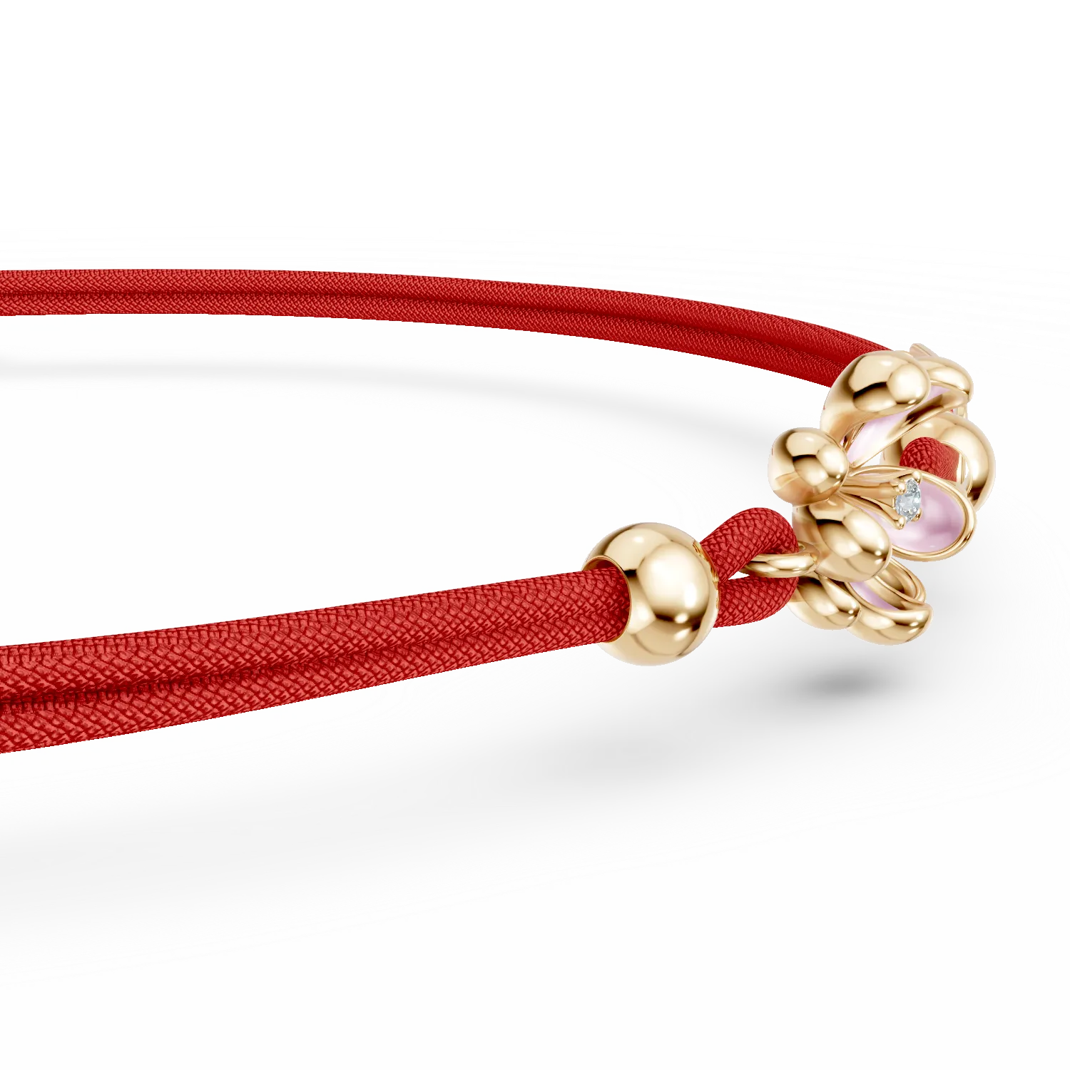 Yellow gold cord bracelet with linden flowers and 0.01ct diamond