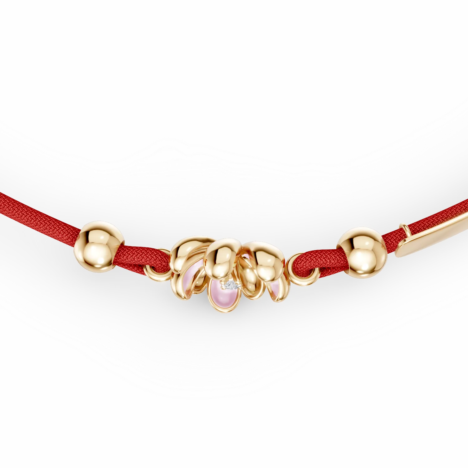 Yellow gold cord bracelet with linden flowers and 0.01ct diamond