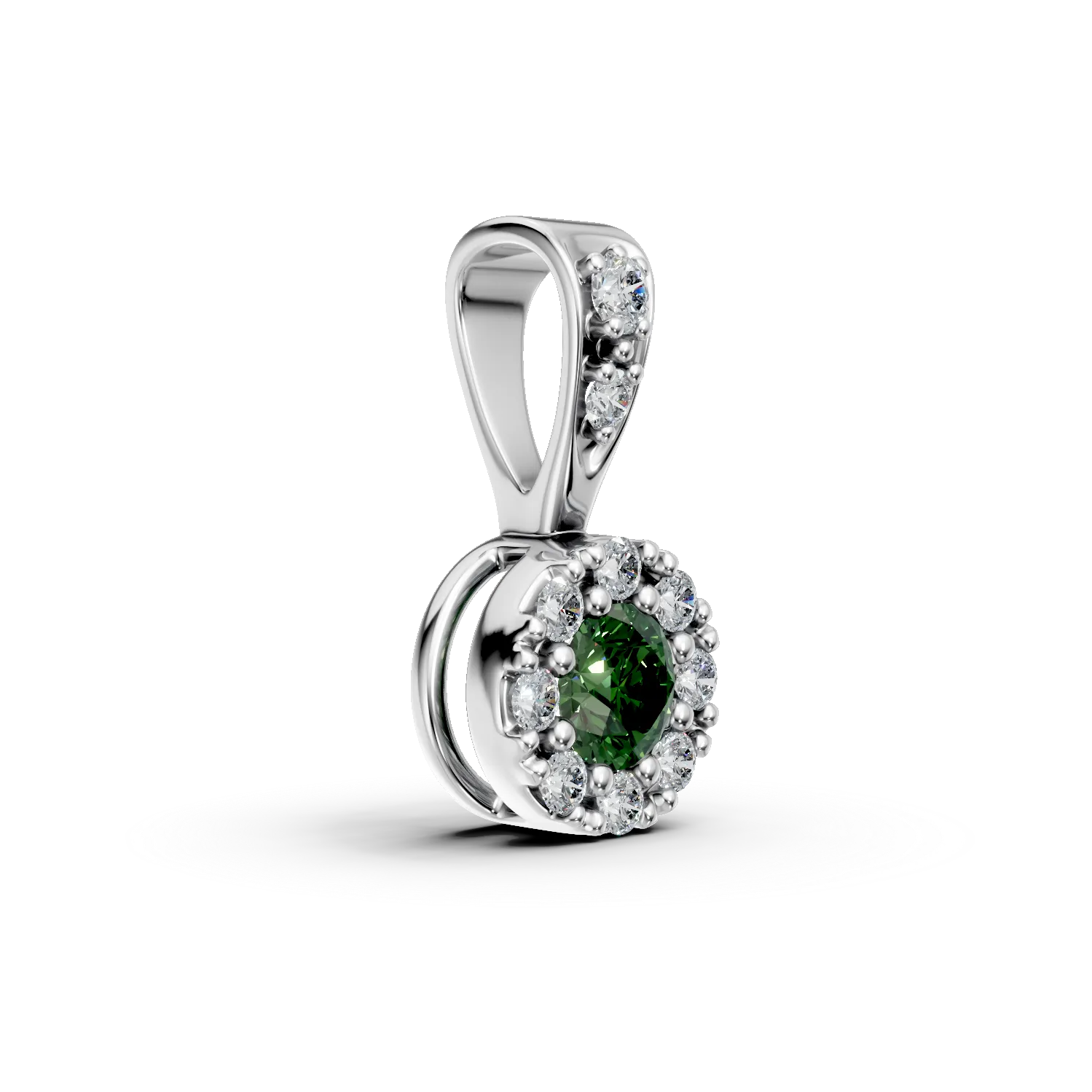 Wisiorek z bialego zlota ze szmaragdem 0.06ct i diamentami 0.05ct
