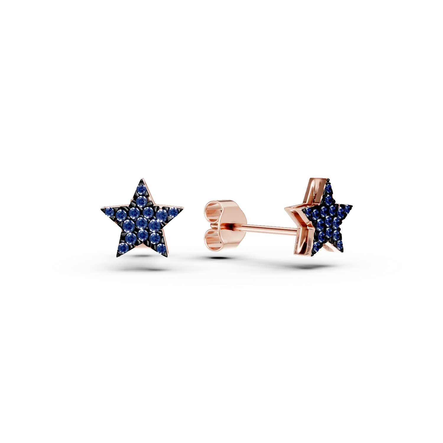 Cercei stele din aur roz cu safire de 0.18ct
