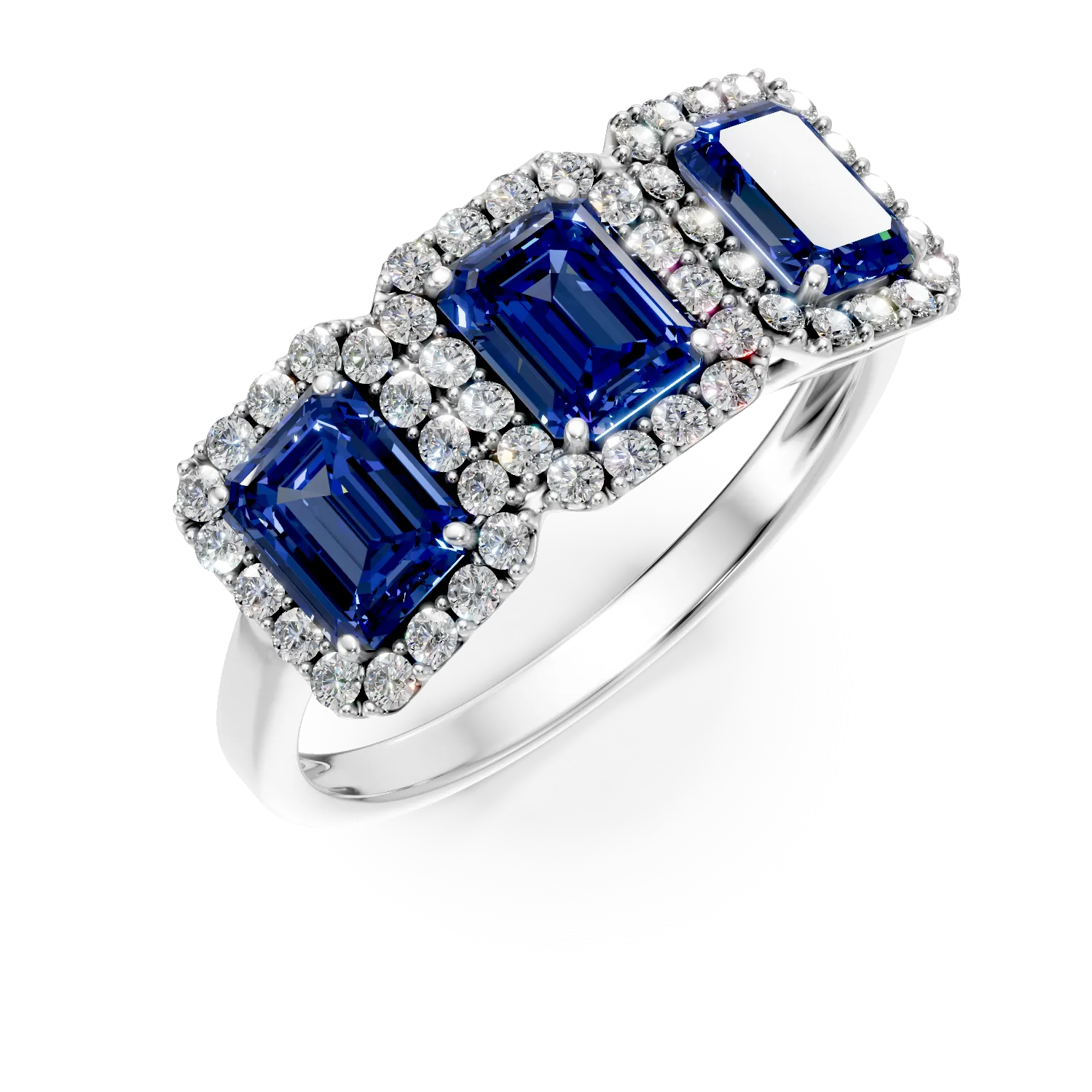 Inel din aur alb cu safire emerald de 1.4ct si diamante de 0.3ct