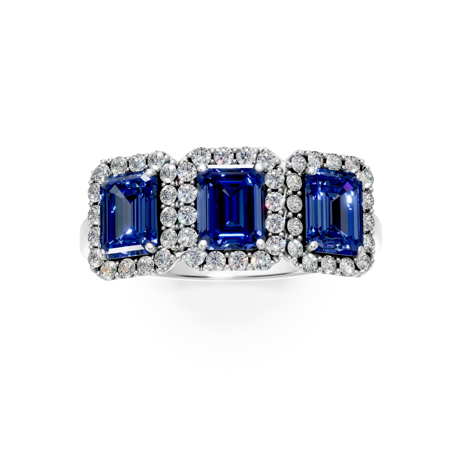 Pierscionek z bialego zlota z szafirami emerald 1.4ct i diamentami 0.3ct