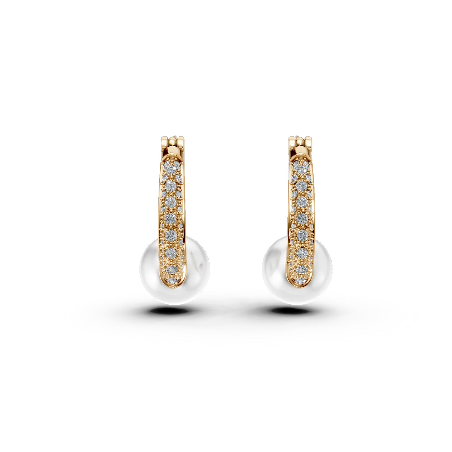 Cercei din aur galben cu perle de cultura si diamante de 0.19ct