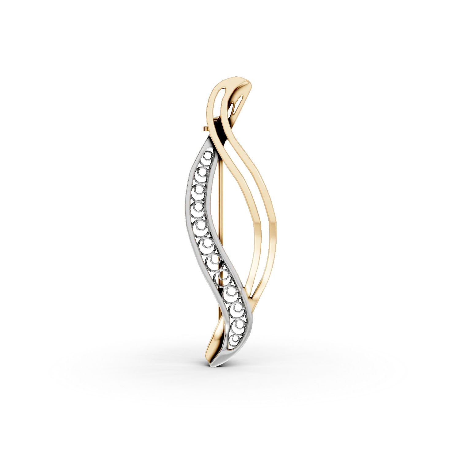 Brosa geometrica din aur alb-galben