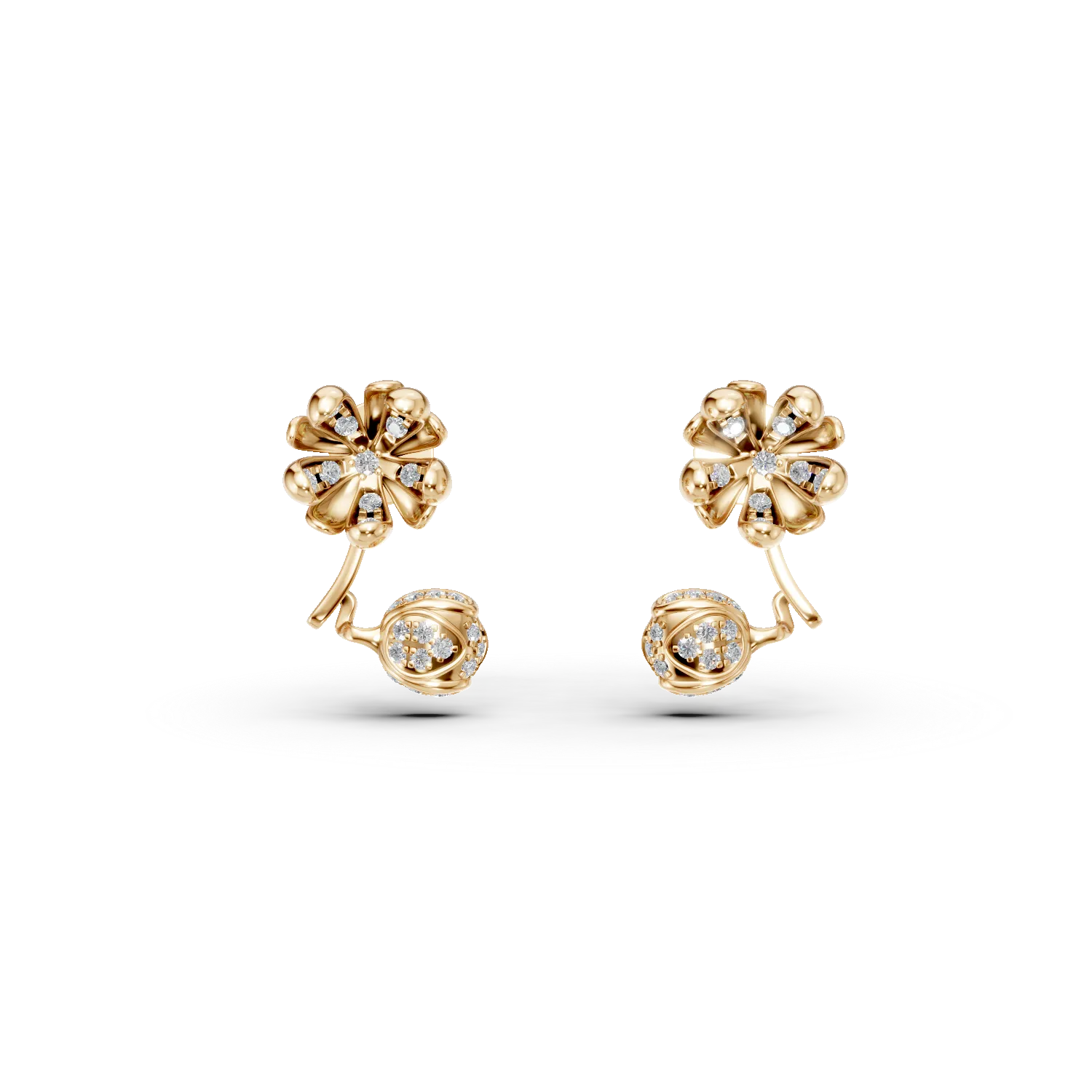 Cercei flori de tei din aur galben cu diamante de 0.35ct