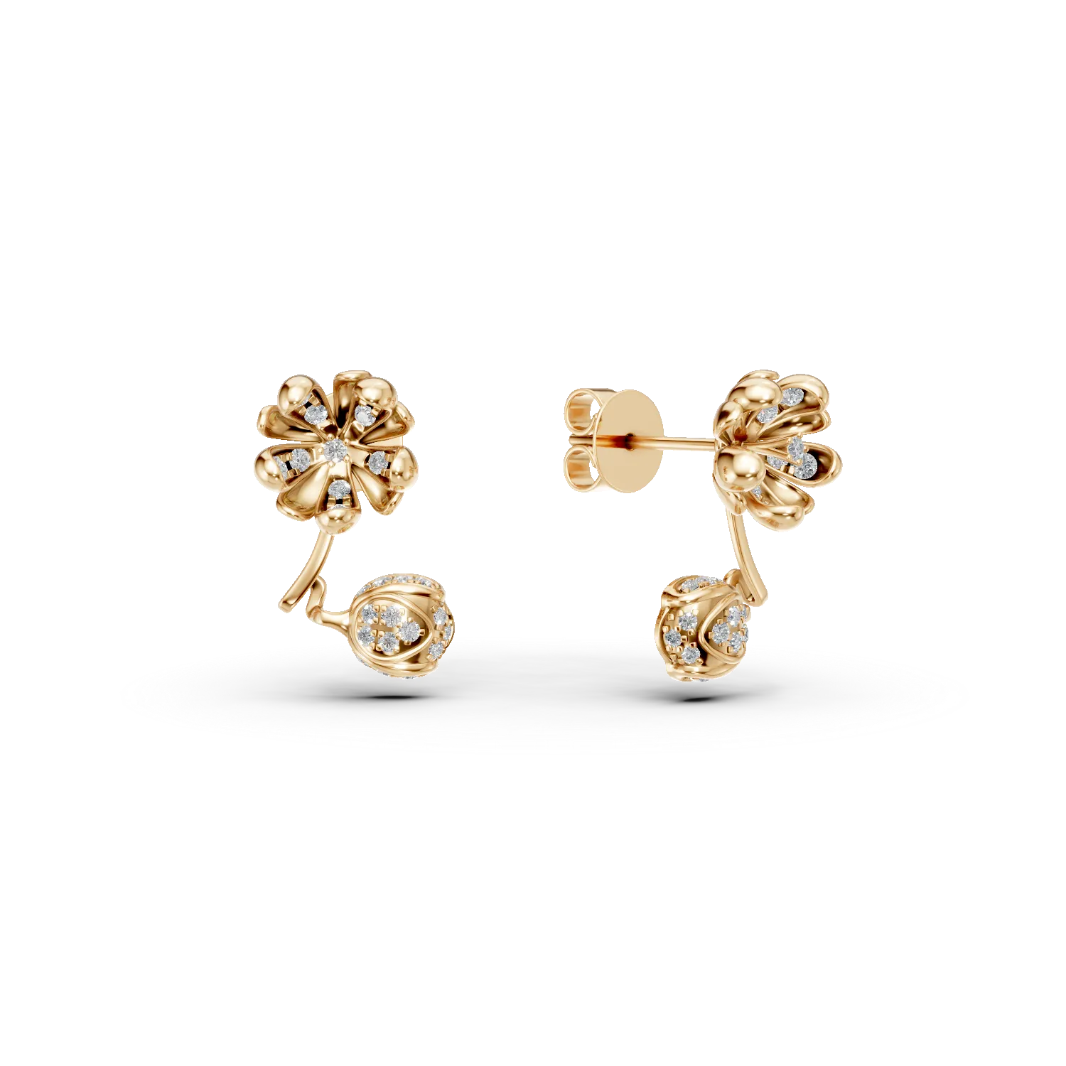 Cercei flori de tei din aur galben cu diamante de 0.35ct