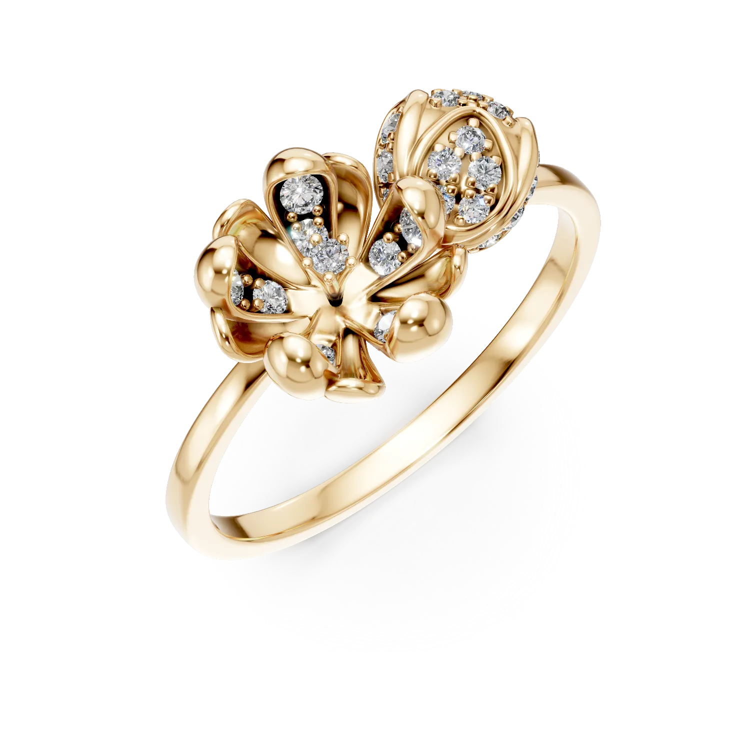 Teilor Inel flori de tei din aur galben cu diamante de 0.17ct