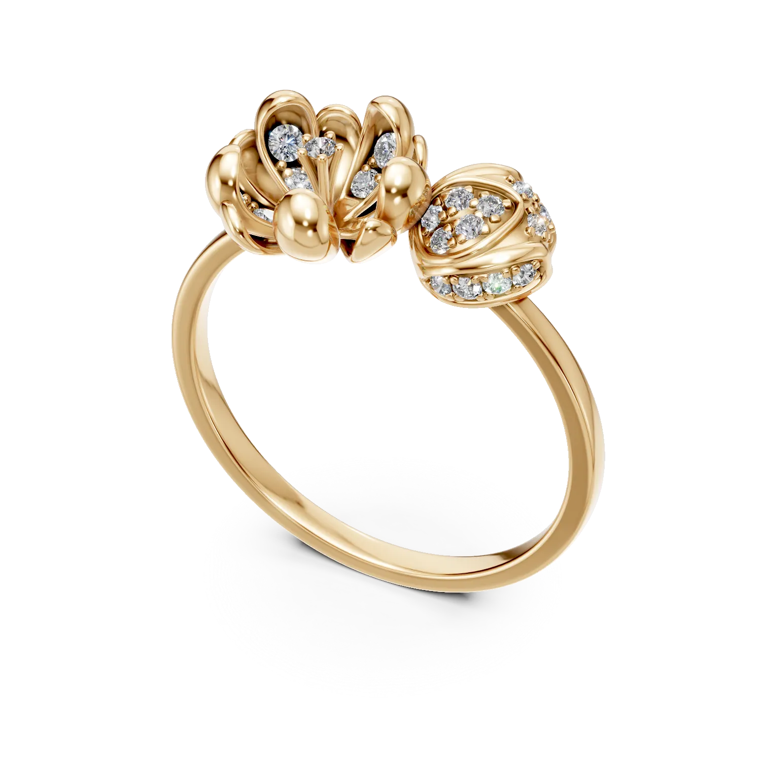 Inel flori de tei din aur galben cu diamante de 0.17ct
