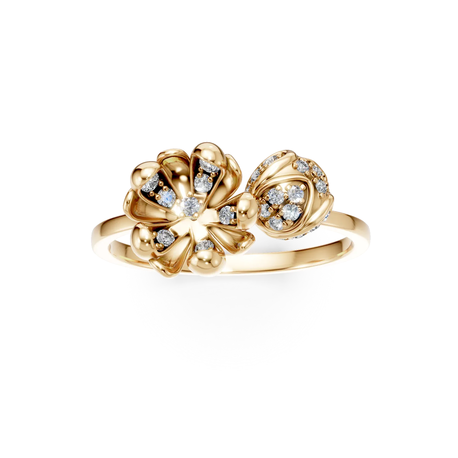 Inel flori de tei din aur galben cu diamante de 0.17ct