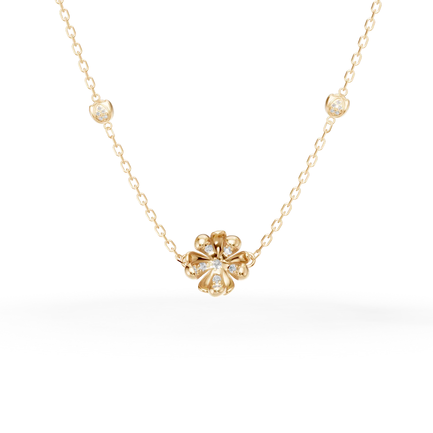 Lant cu pandantive flori de tei din aur galben cu diamante de 0.28ct