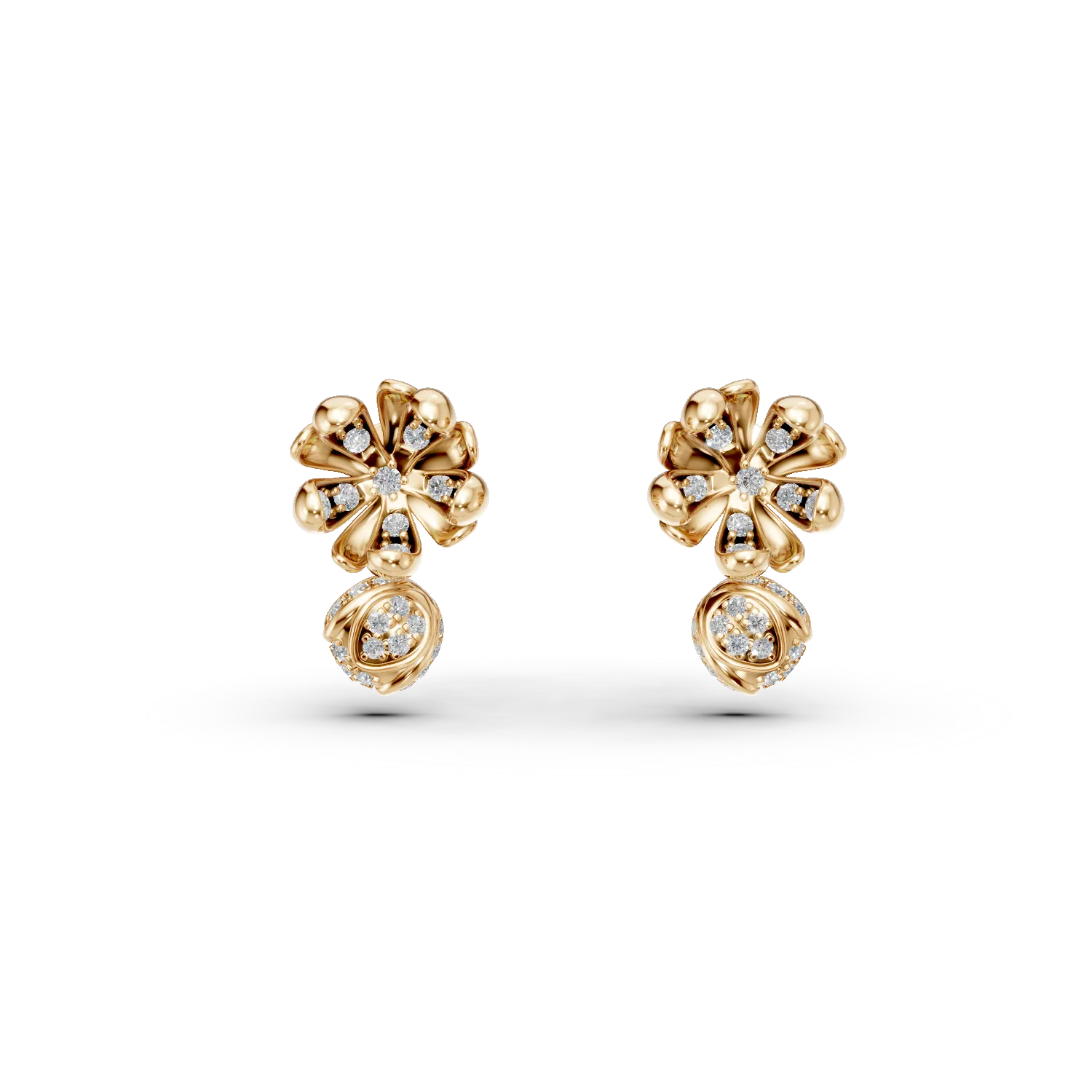 Cercei floare de tei din aur galben cu diamante de 0.35ct