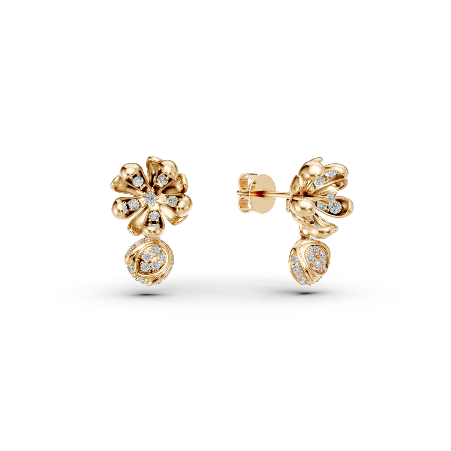 Cercei floare de tei din aur galben cu diamante de 0.35ct